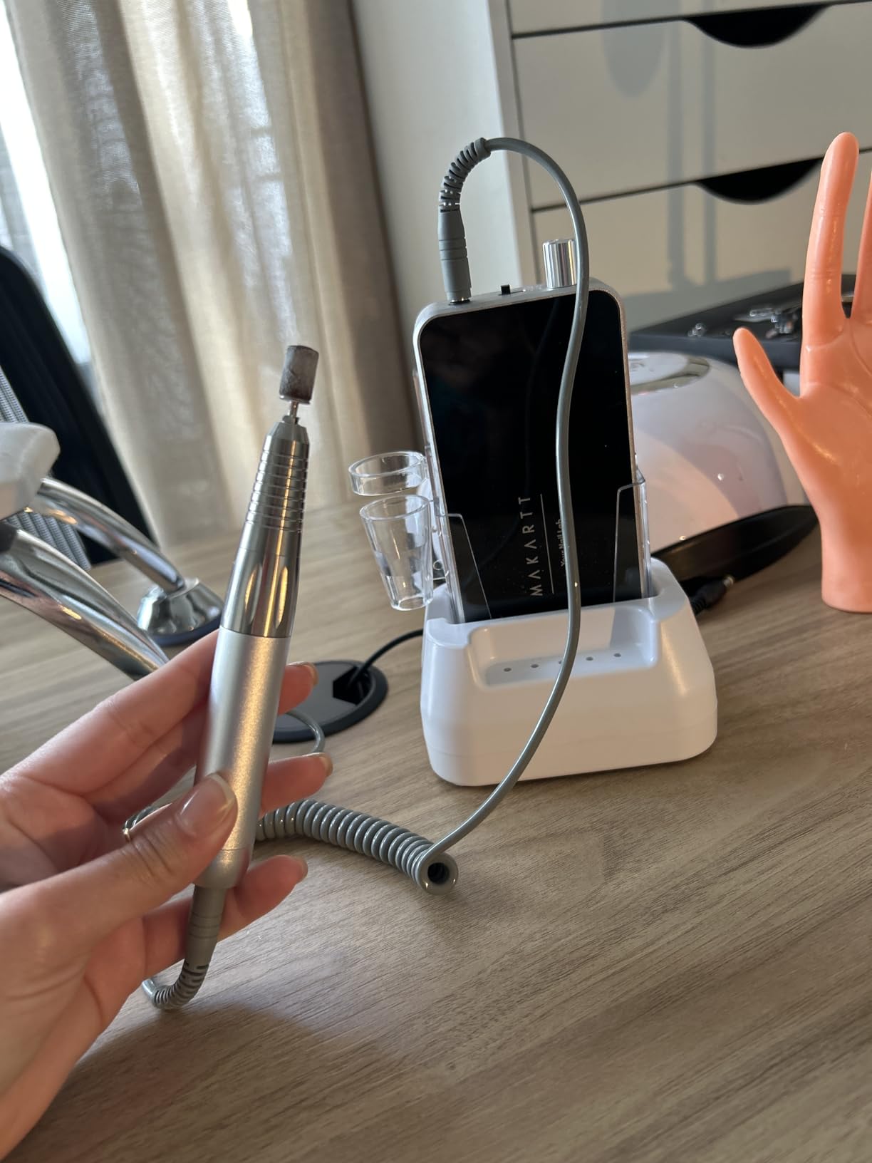 Makartt Professional Nail Drill for Nail Techs: 35000RPM E-File, Black | 60W Coreless Motor, Stepless Speed, 2-in-1 Desktop & Portable, 14H Battery, F&R, Quiet, Fast Acrylic Removal, Salon Home Use customer photo 2