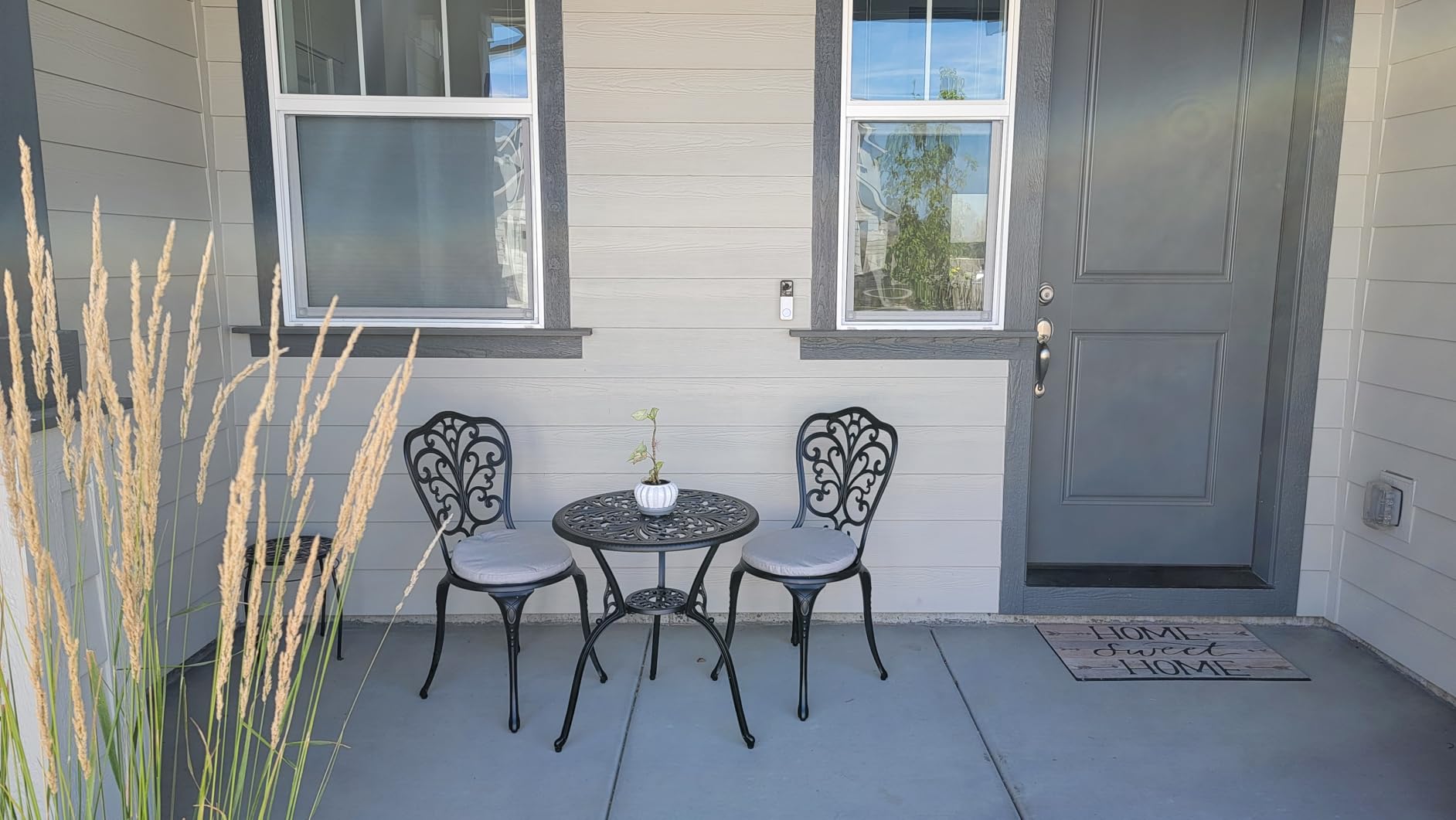 NUU GARDEN Bistro Set 3 Piece Outdoor All Weather Cast Aluminum Patio Bistro Set, Patio Table and Chairs Set of 2 with Umbrella Hole and Gray Cushions for Backyard, Balcony, Lawn, Black customer photo 2