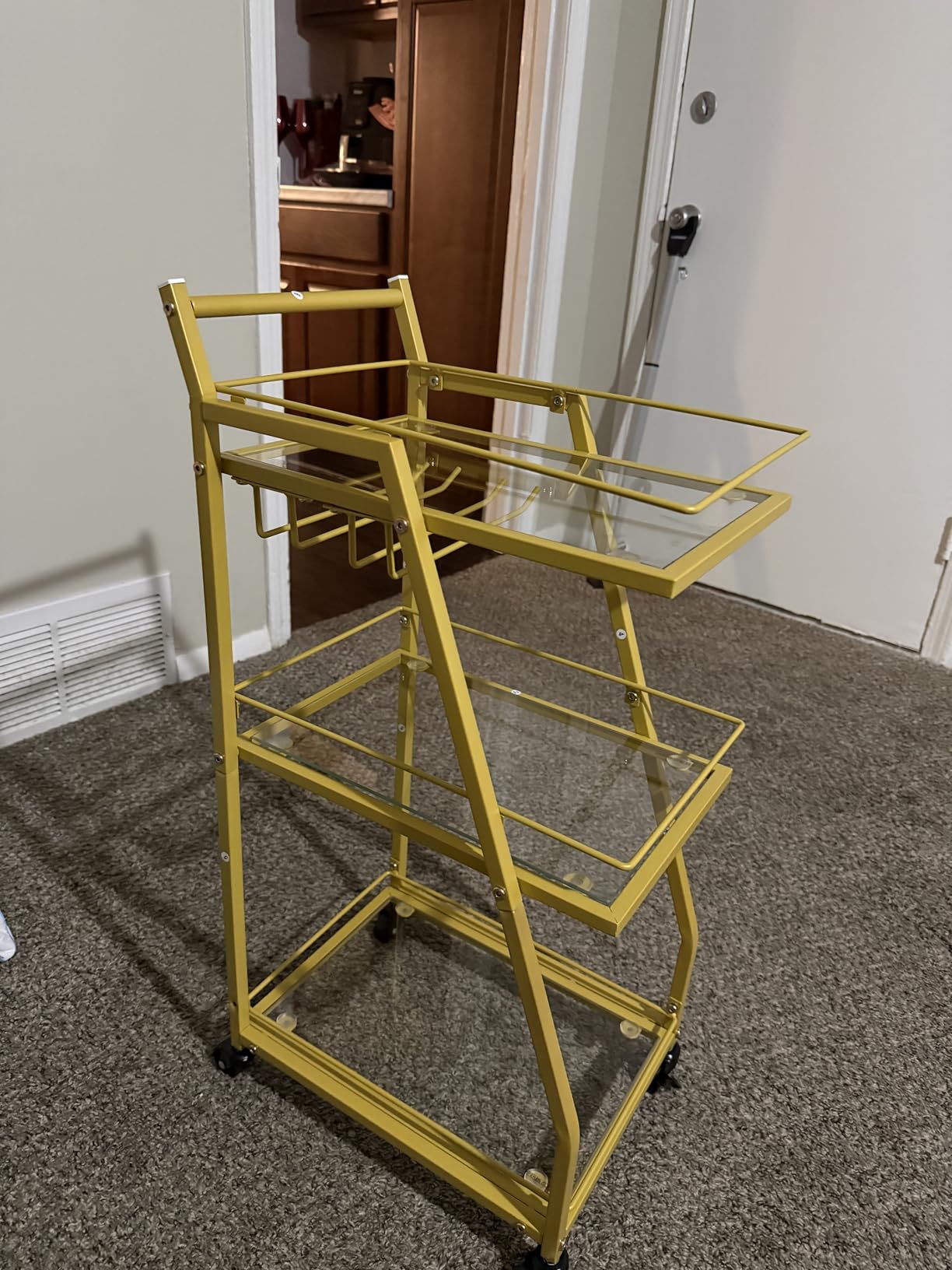 Bar Cart, Gold Bar Cart for The Home, Small Bar Cart on Wheels, Beverage Cart, Home Bar Serving Cart with Glass Holder, Drink Cart for Bar, Kitchen, Marble White and Gold BC03DW customer photo 1