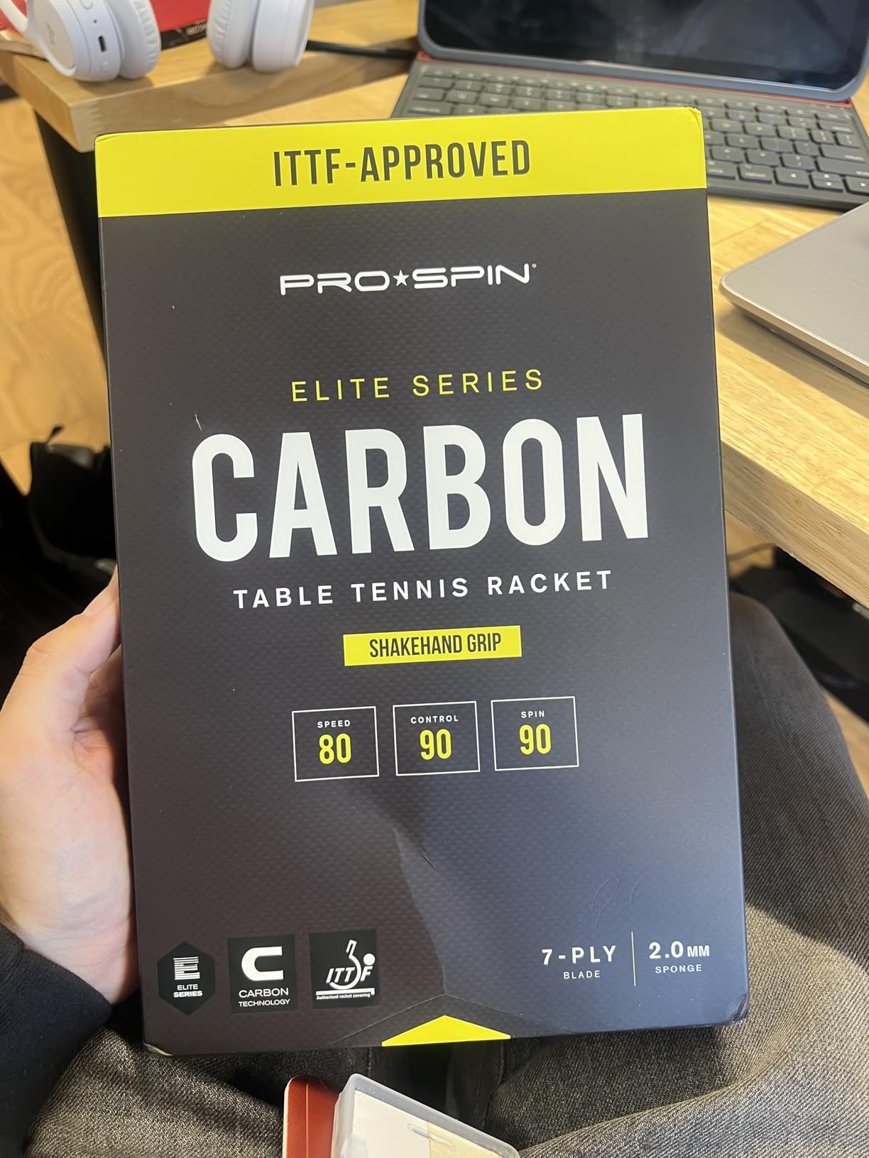 PRO-SPIN Ping Pong Paddles - ITTF Approved Professional Table Tennis Rackets with Carbon Fiber for Superior Control | 7-Ply Blade, Premium Rubber, 2.0mm Sponge customer photo 1