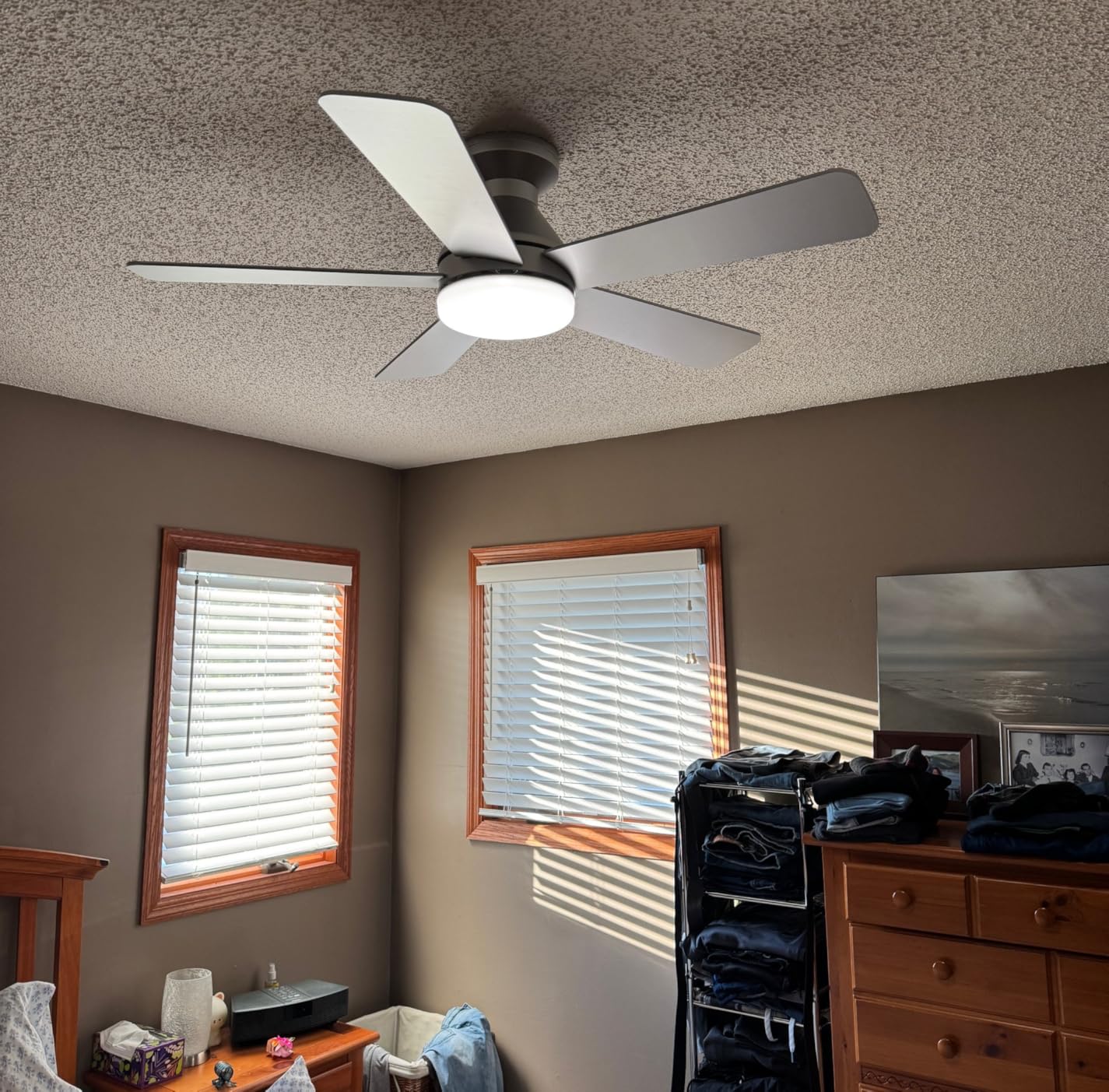 addlon 42 Inch Black Low Profile Ceiling Fans with Lights and Remote | Flush mount, 3-color dimmable light, quiet reversible DC motor, easy install, memory, timer, bedroom, covered outdoor areas customer photo 1