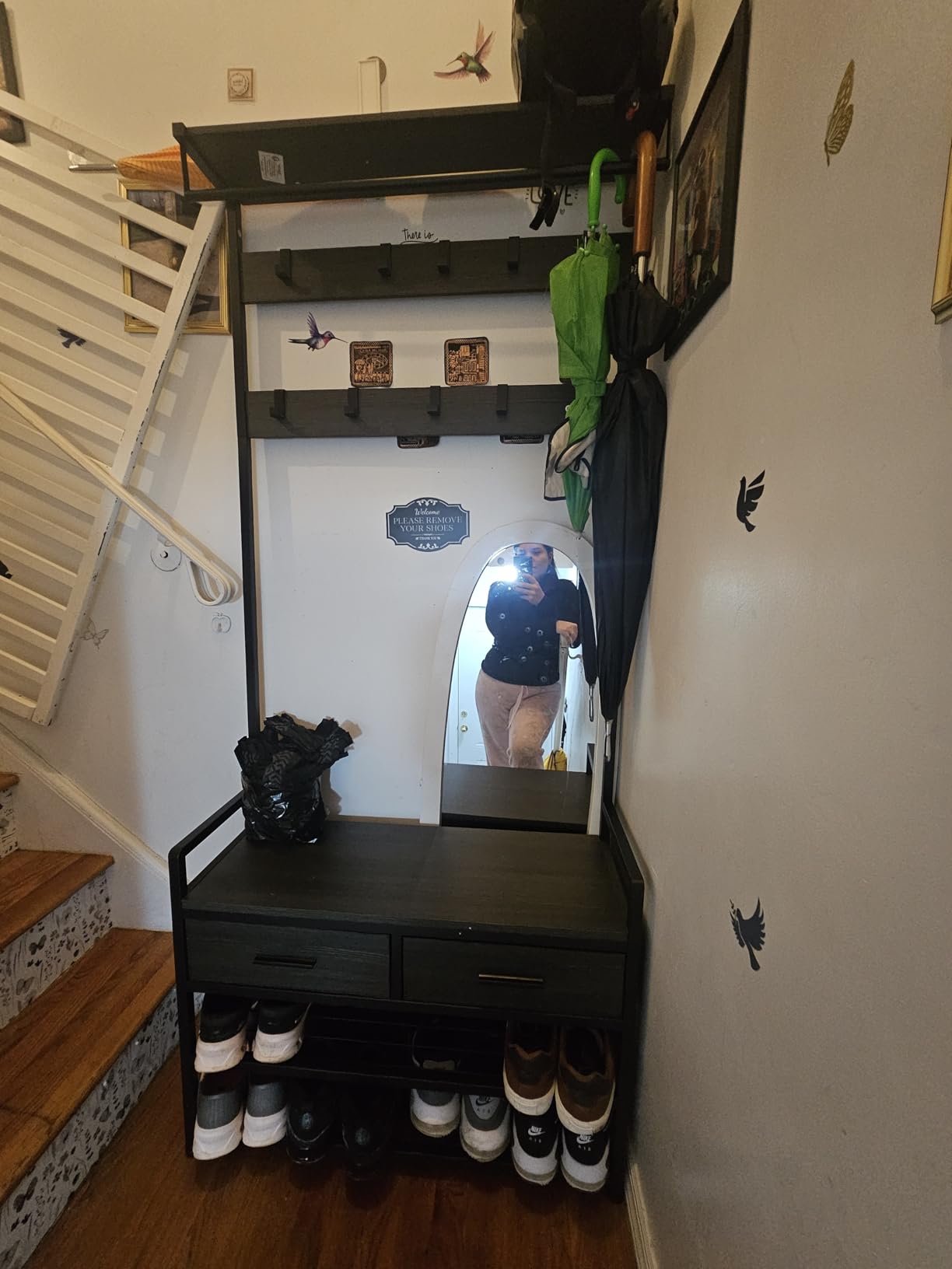 VASAGLE Hall Tree with Bench and Shoe Storage, Entryway Coat Rack with Shoe Bench, 2 Fabric Drawers, 10 Hooks, 11.8 x 31.7 x 71.5 Inches, Vintage Brown and Ink Black customer photo 2
