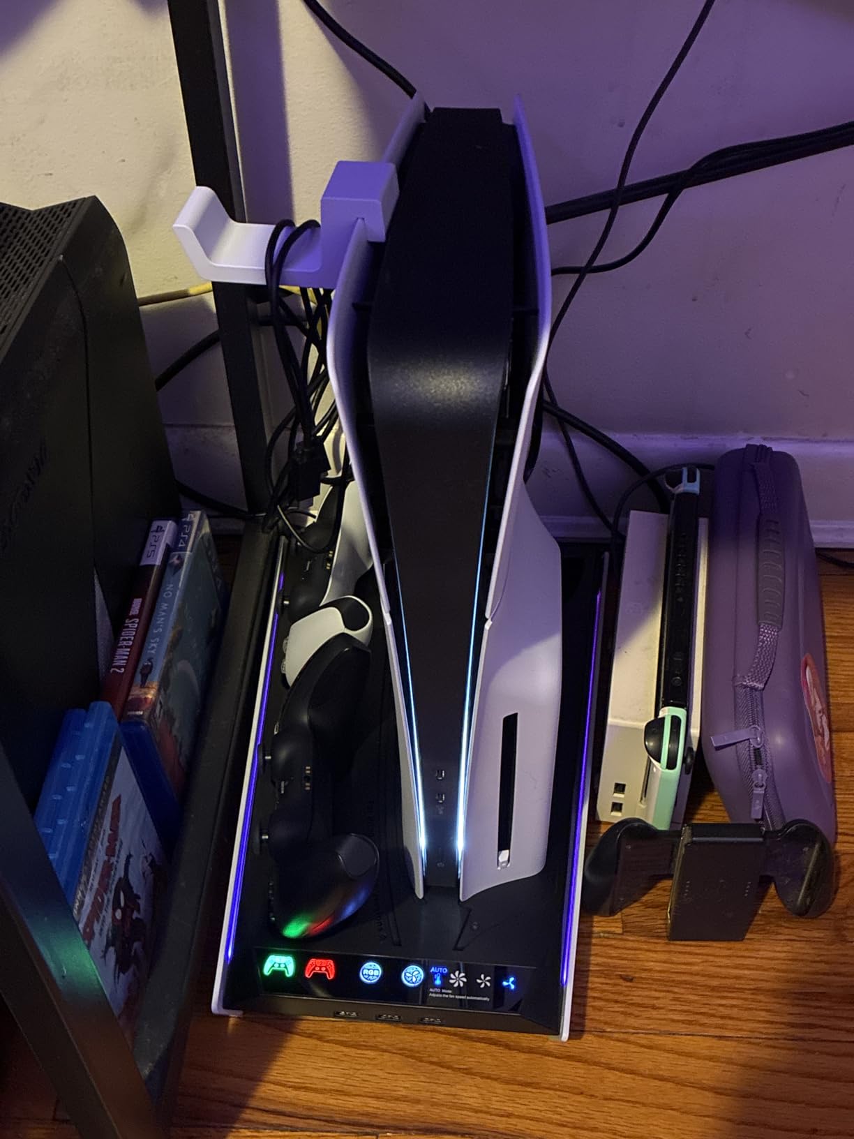 PS5/Slim/Pro Stand for Disc & Digital Console, PS5 Cooling & Charging Station with RGB Lights, PS5 Controller Charger Built-in 3 Level & AUTO Adjustable Fan, PS5/Slim/Pro Accessories Comes 3 USB Ports customer photo 1