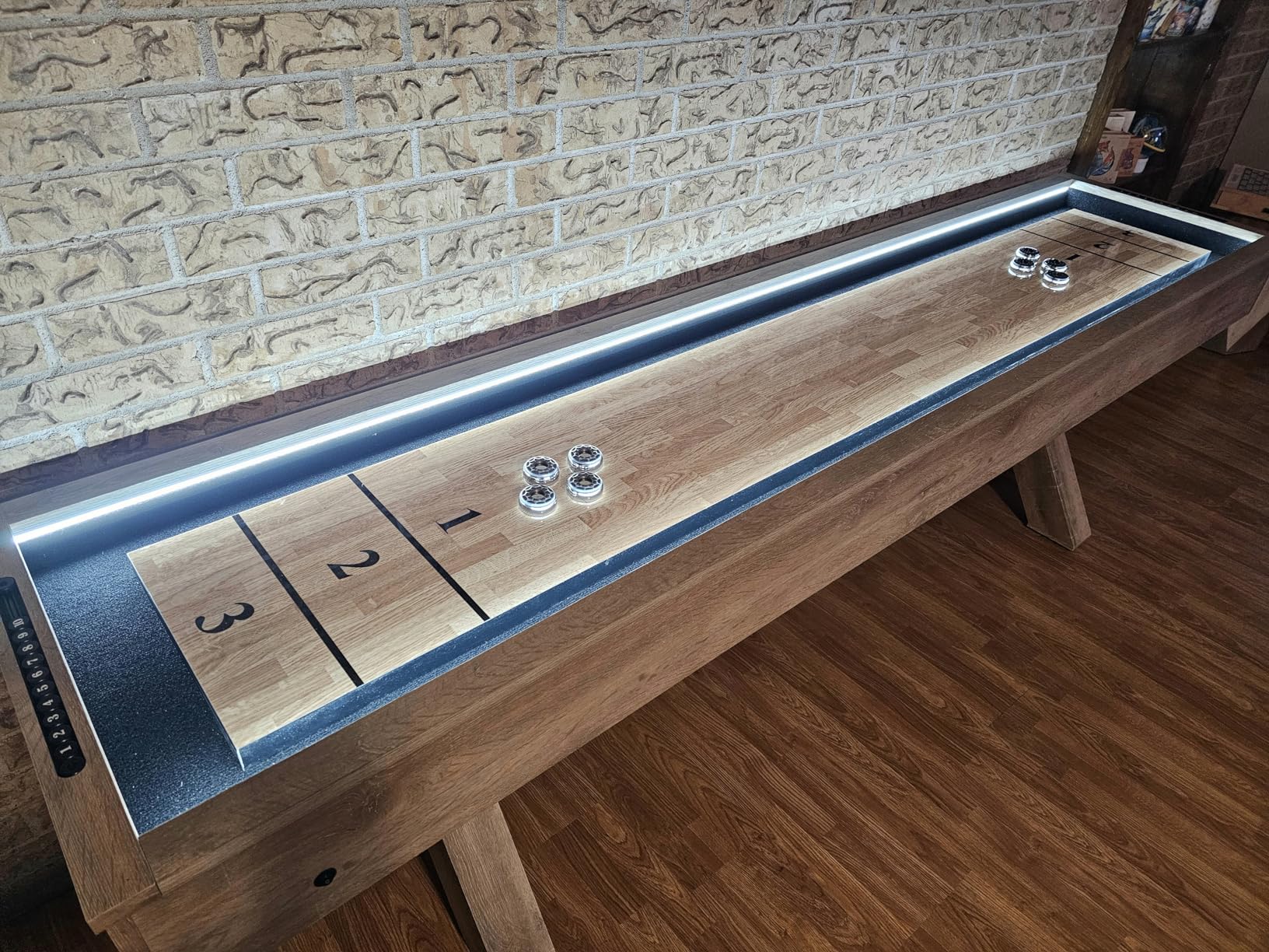 American Legend LED Shuffleboard with Buffet Top - Modern Style - Light Up LED Rails - Buffet Top with 2-Piece Leaf Design customer photo 1