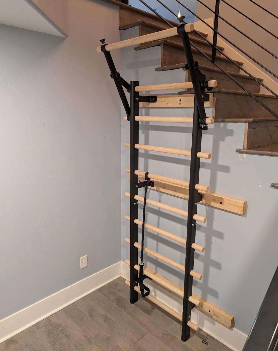 Swedish Ladder, Wood Stall Bar with Suspension Trainer Straps, Pull-Up Dip Bar Attachment, Strategic Rods, for Home, School, hysical Therapy and Gymnastics customer photo 2
