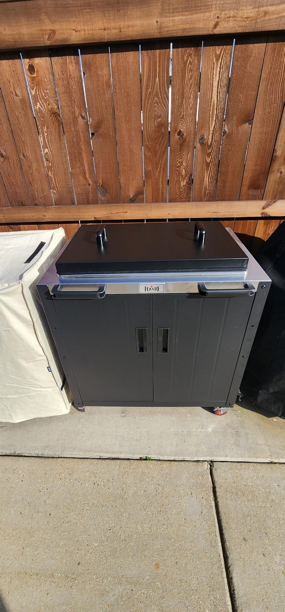Outdoor Kitchen Island with Stainless Steel Sink and Storage Cabinet, 35-Inch BBQ Prep Station with Faucet & Lockable Wheels for Patio, Backyard, and Outdoor Cooking, Black & Silver customer photo 2