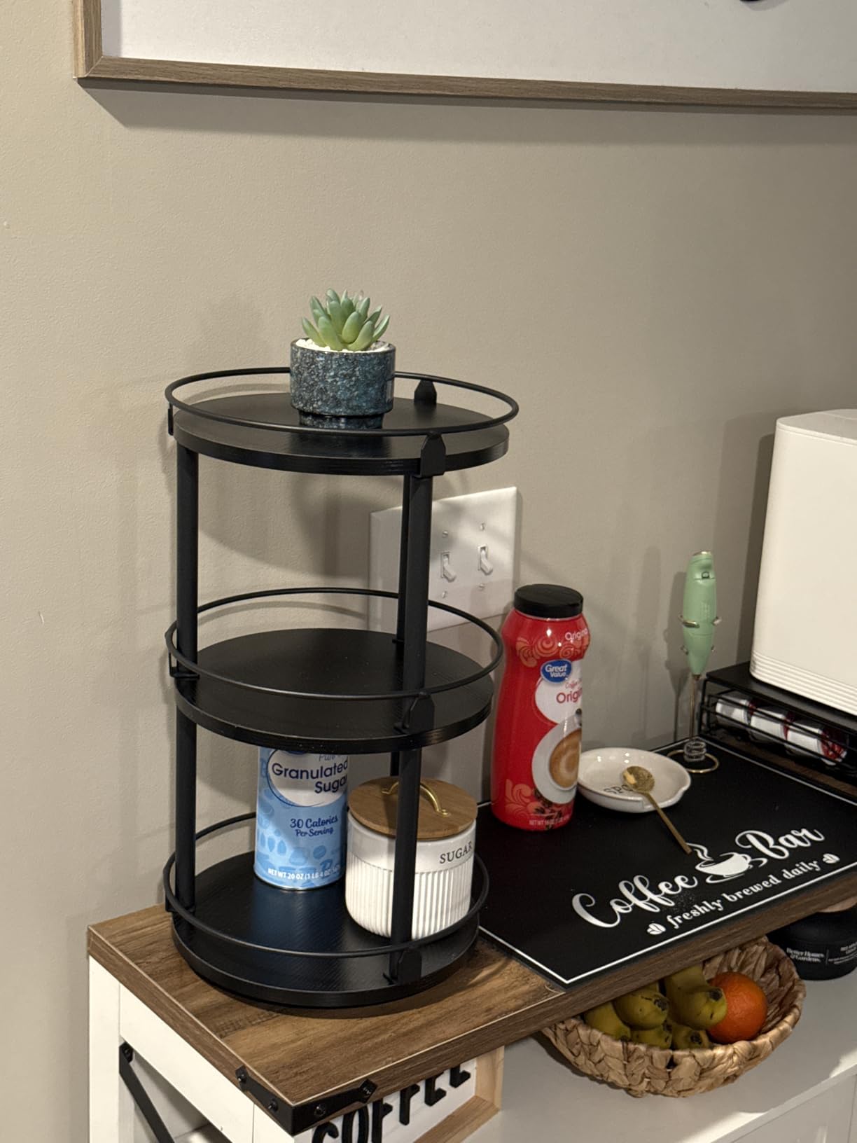 3-Tier Lazy Susan Organizer, Rotating Spice Rack, Spinning Organizer, Industrial Turntable Spice Rack Organizer for Cabinet, Kitchen Countertop, Pantry, Rustic Brown and Black SR23BR customer photo 2