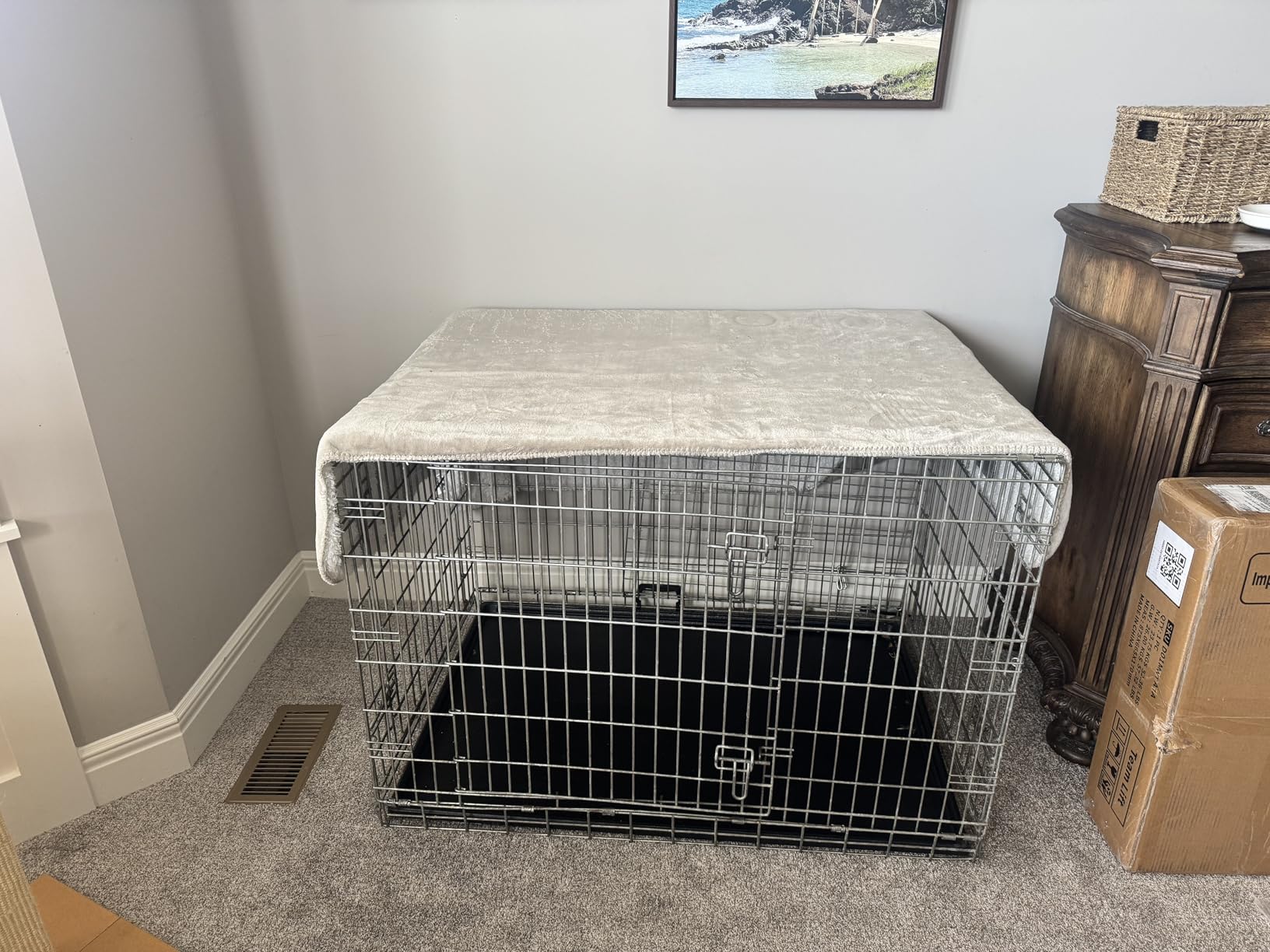 26 Inch Heavy Duty Dog Crate Furniture for Small Dogs, Decorative Pet House End Table, Wooden Cage Kennel Furniture Indoor, White and Natural customer photo 1