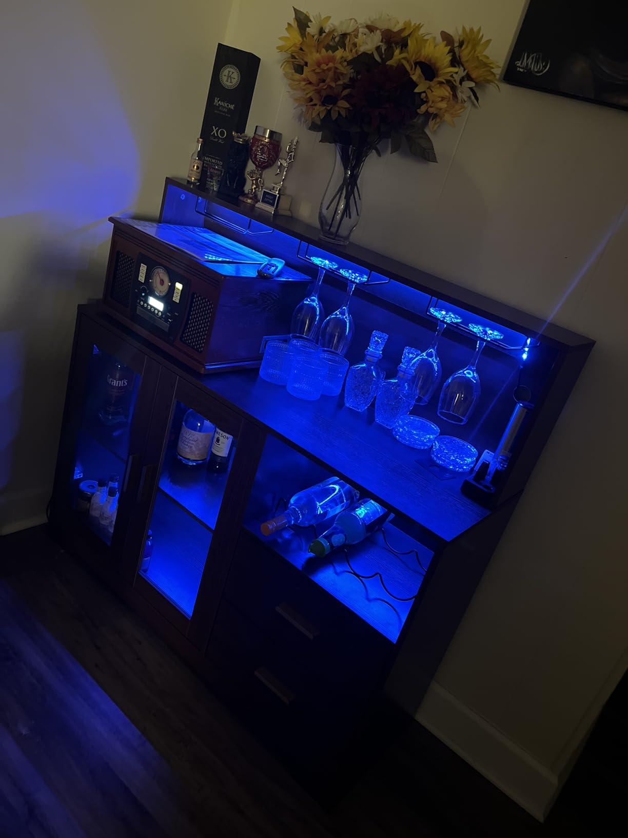 Bar Cabinet for Home with LED Light, Coffee Bar Cabinet with Wine & Glass Rack, Wine Cabinets with Drawers & Microwave Stand, Modern Liquor Cabinets for Kitchen, Living Room, Dining Room (Black) customer photo 2