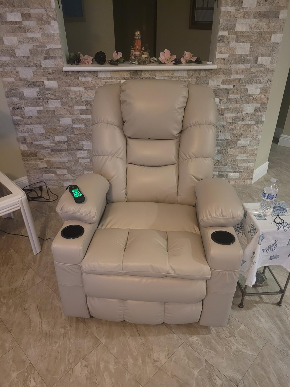 MCombo Large Triple Motor Power Lift Recliner Chair with Massage and Dual Heating, Adjustable Headrest for Tall Elderly People, Faux Leather 7634 (Dark Brown, Large) customer photo 2