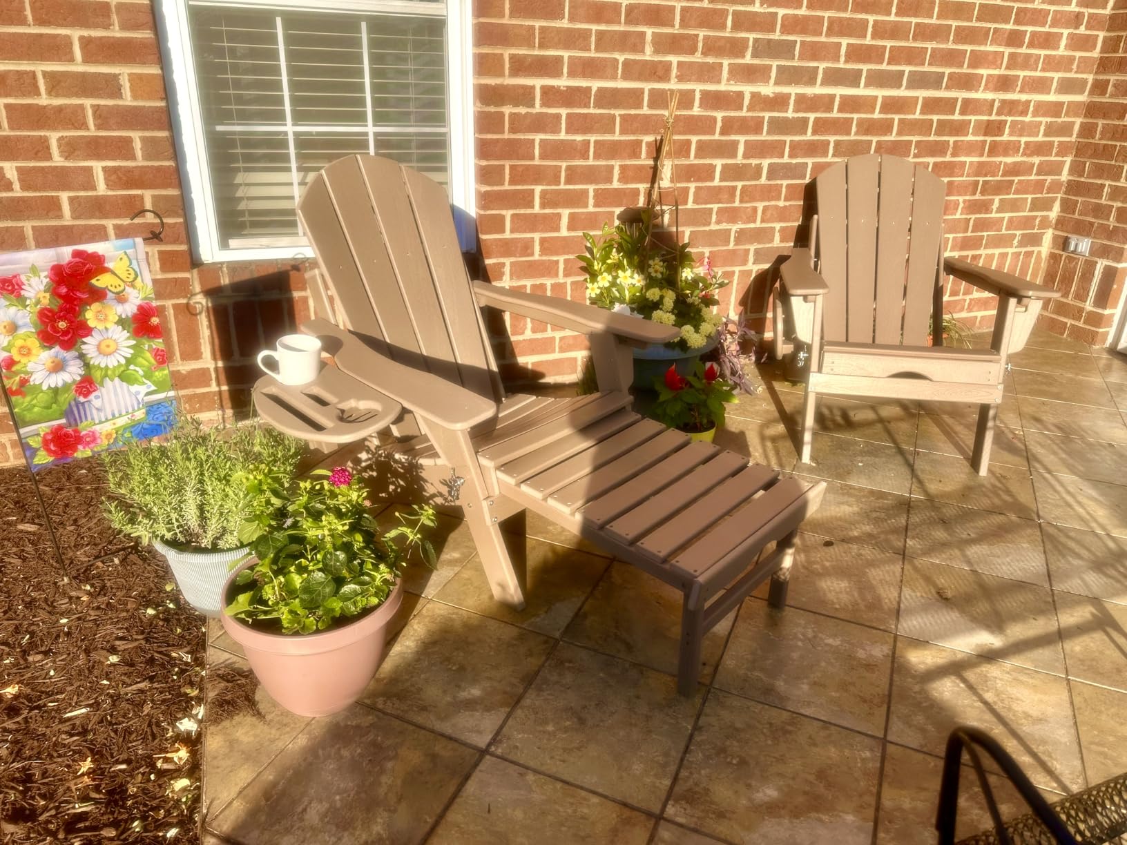 Adjustable Adirondack Chair with Retractable Ottoman Set of 2, HDPE Folding Adirondack Chair with Cup Holder, All Weather Fire Pit Chair for Outdoor customer photo 2