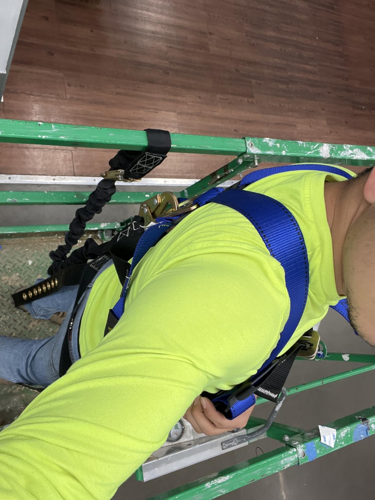 TRSMIMA Safety Harness Fall Protection - Men Construction Full Body Harness Kit for Work with Shock Absorbing Lanyard Tongue Buckle ANSI customer photo 2