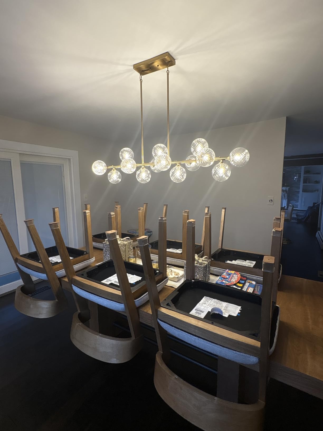 Chandelier,16-Light Black Linear Sputnik Chandelier 55inch Large Pendant Lights Kitchen Island Modern Chandeliers for Dining Room Light Bubble Gray Globe Kitchen Island chandelier Farmhouse Chandelier customer photo 2
