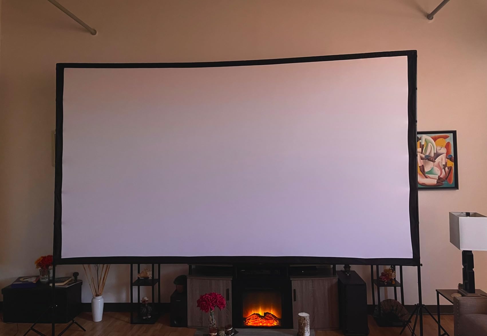 VEVOR Projector Screen with Stand, 120 inch 16:9 4K 1080 HD Outdoor Movie Screen with Stand, Wrinkle-Free Projection Screen with Tripods and Carry Bag, for Home Theater Cinema Backyard Movie Night customer photo 1