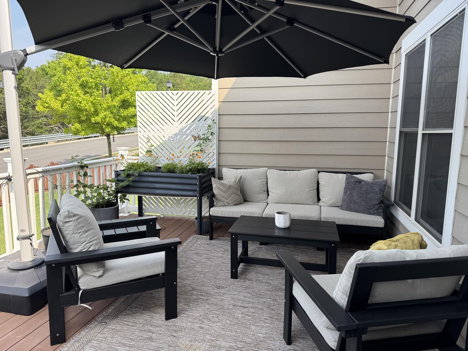 SERWALL HDPE Patio Furniture Set, 7-piece Outdoor Sectional Sofa Set, All Weather Outdoor Couch Set for Deck, Lawn, Grey Frame with Khaki Cushion customer photo 2