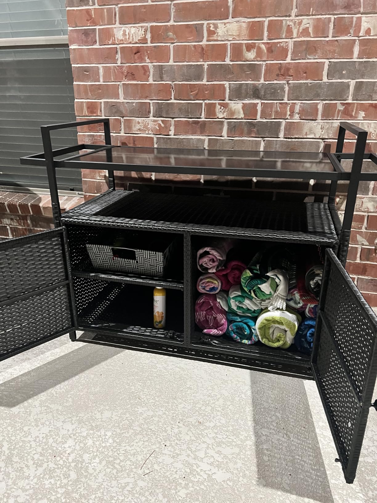 YITAHOME XL Outdoor Kitchen Wicker Island Rolling Cart & Storage Cabinet, Wheels and Stainless Steel Extended Table Top, Side Handle for Patio Kitchen or Bar Cart, Dark Brown customer photo 1