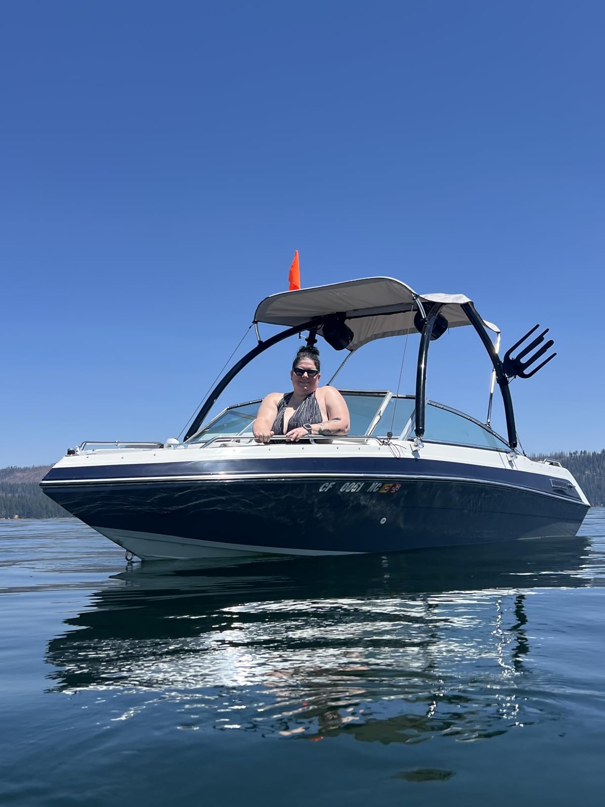 VEVOR 3 Bow Boat Bimini Tops, 600D Polyester Canopy with Aluminum Alloy Frame, Waterproof & Sun Shade Boat Awning Canopy with Storage Bag, 2 Support Poles, 4 Straps, 6'Lx(54