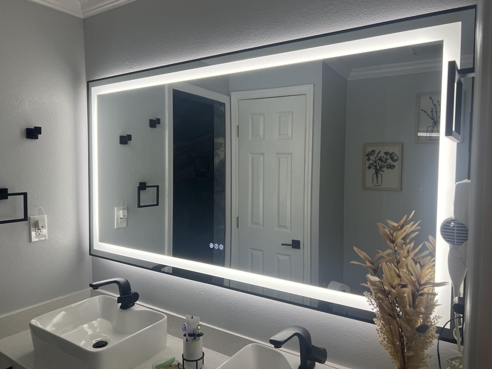 OKPAL 40x36 LED Bathroom Mirror with Front and Backlit, Anti-Fog Lighted Vanity Mirror, Dimmable LED Bathroom Vanity Mirror for Wall with 3 Colors, Memory, Shatter-Proof, ETL Listed customer photo 2