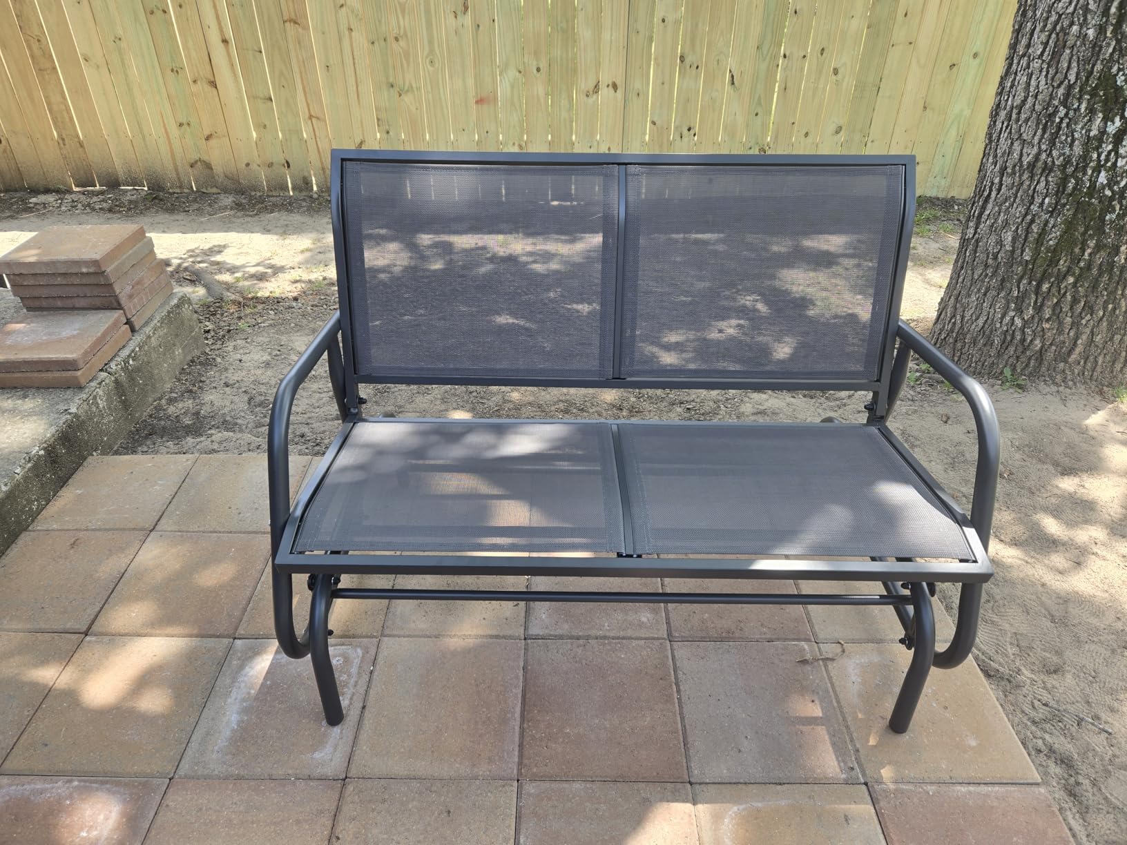 Outsunny 2-Person Outdoor Glider Bench, Patio Double Swing Rocking Chair Loveseat w/Powder Coated Steel Frame for Backyard Garden Porch, Light Mixed Brown customer photo 2