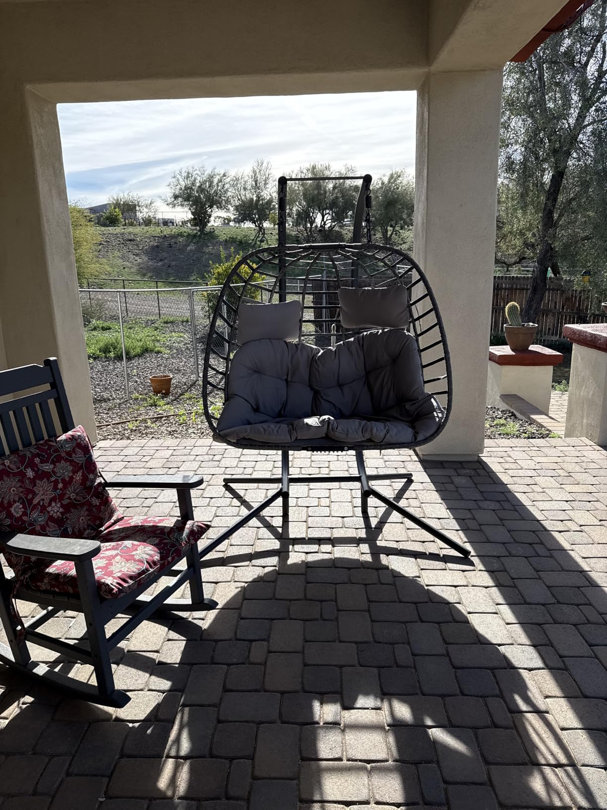 HWB Hanging Egg Chair with Stand, Patio Wicker Egg Swing Chair with Cushion for Bedroom Garden Indoor Outdoor (Beige) customer photo 1
