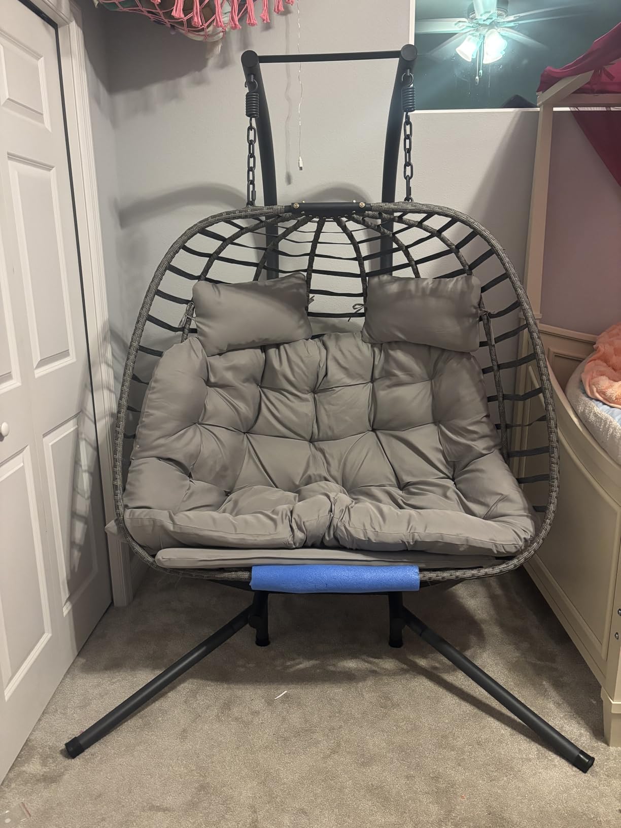 HWB Hanging Egg Chair with Stand, Patio Wicker Egg Swing Chair with Cushion for Bedroom Garden Indoor Outdoor (Beige) customer photo 2