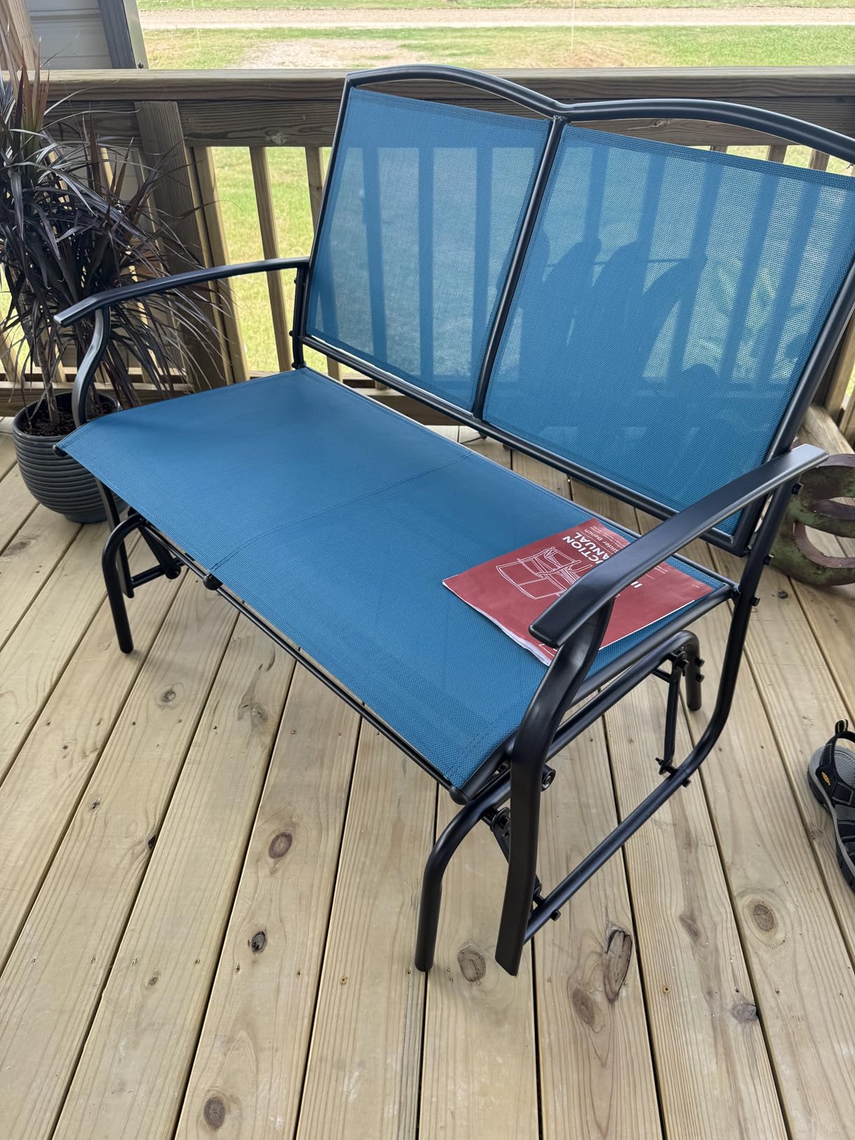 Best Choice Products 2-Person Outdoor Patio Swing Glider Steel Bench Loveseat Rocker for Deck, Porch w/Textilene Fabric, Steel Frame - Taupe customer photo 1