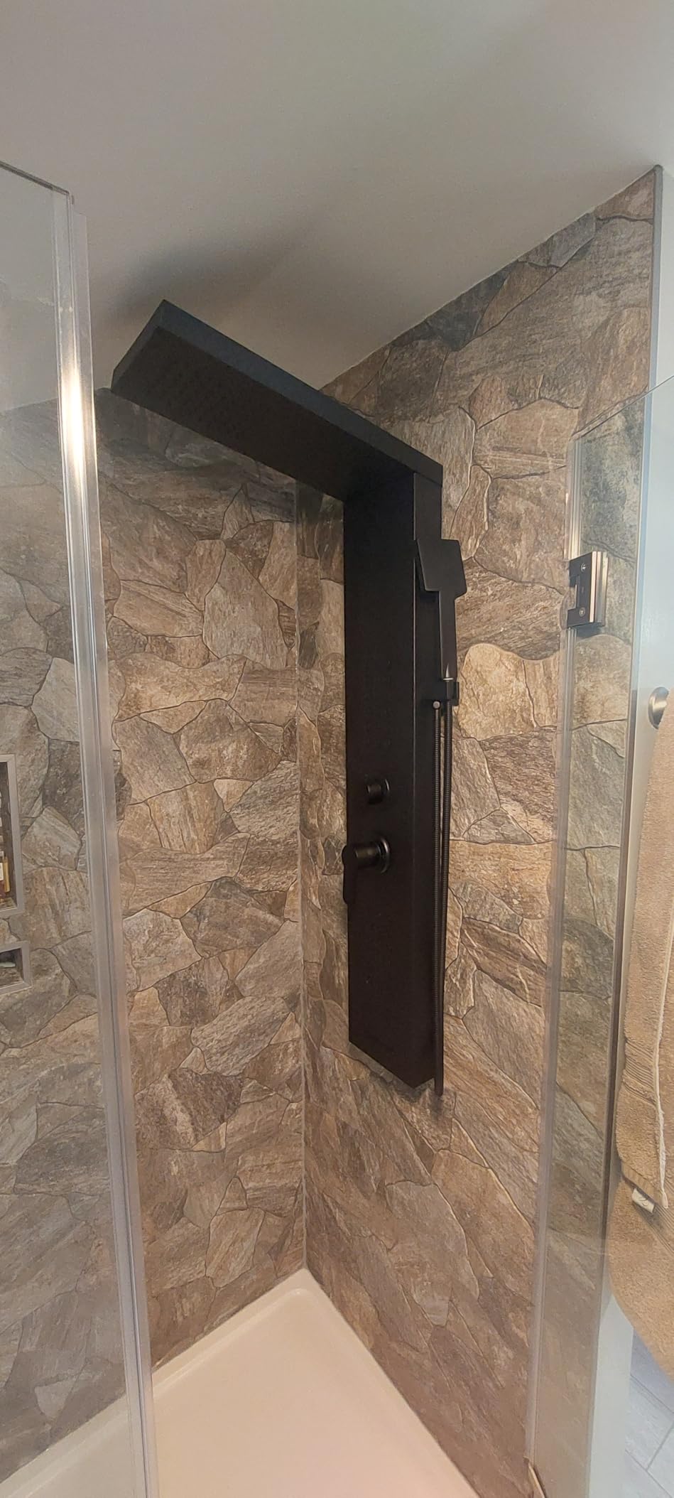 LED Shower Panel Tower System with Rainfall Waterfall Shower Head, 5-in-1 Shower Tower with Powerful Body Jets, Handheld and Tub Spout, Shower Column Stainless Steel, Brushed Finish customer photo 1
