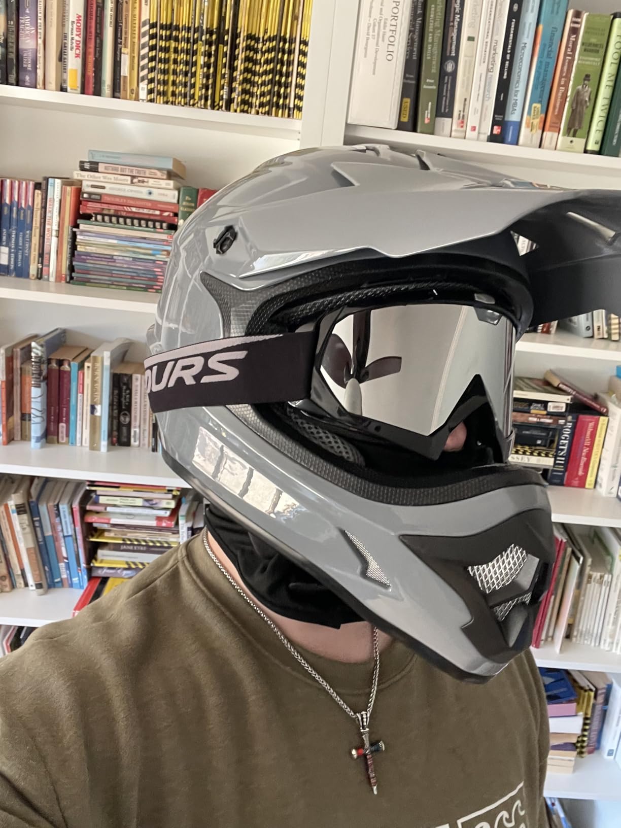 Adult ATV Dirt Bike Helmet with Goggles Gloves & Mask Adjustable Sun Visor Motorcycle Adult Helmet Off-Road Motocross Downhill Moped MX for Unisex-Adult-Gray, L customer photo 1