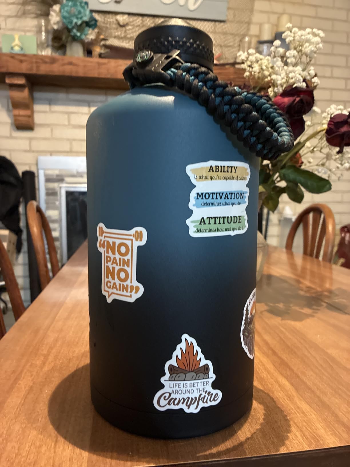 One Gallon Water Bottle Insulated, Triple Wall Vacuum Cold for 48 Hrs & Leak-proof & Non-BPA, 128oz Large Sports Stainless Steel Water Jug with Paracord Handle Straw Spout Lids & DIY Stickers customer photo 1