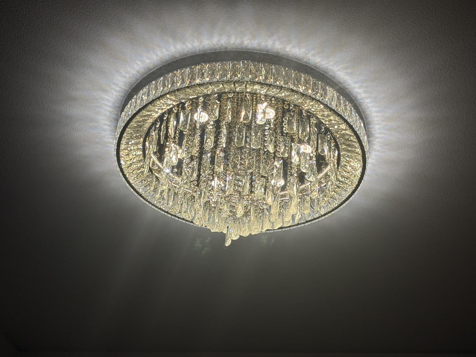 Modern Crystal Chandeliers for Living Room Ceiling Light Fixture LED Dimmable Lamp with Remote Pendant Lighting Flush Mount Ceiling Light for Dining Room Bedrooms Foyer customer photo 2