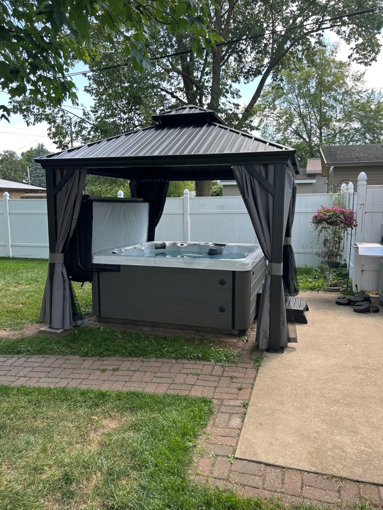 Kozyard Caesar 10'x10' Hardtop Gazebo - Permanent Metal Pavilion with Netting and Shaded Curtains for Patio, Backyard, and Deck - Galvanized Steel Outdoor Aluminum Canopy, Double Roof Gazebo (Brown) customer photo 1