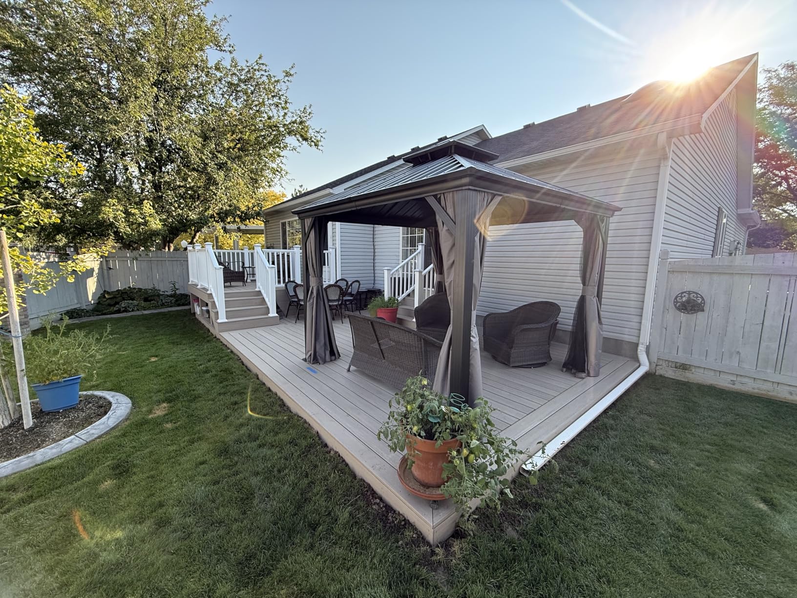 Kozyard Caesar 10'x10' Hardtop Gazebo - Permanent Metal Pavilion with Netting and Shaded Curtains for Patio, Backyard, and Deck - Galvanized Steel Outdoor Aluminum Canopy, Double Roof Gazebo (Brown) customer photo 2