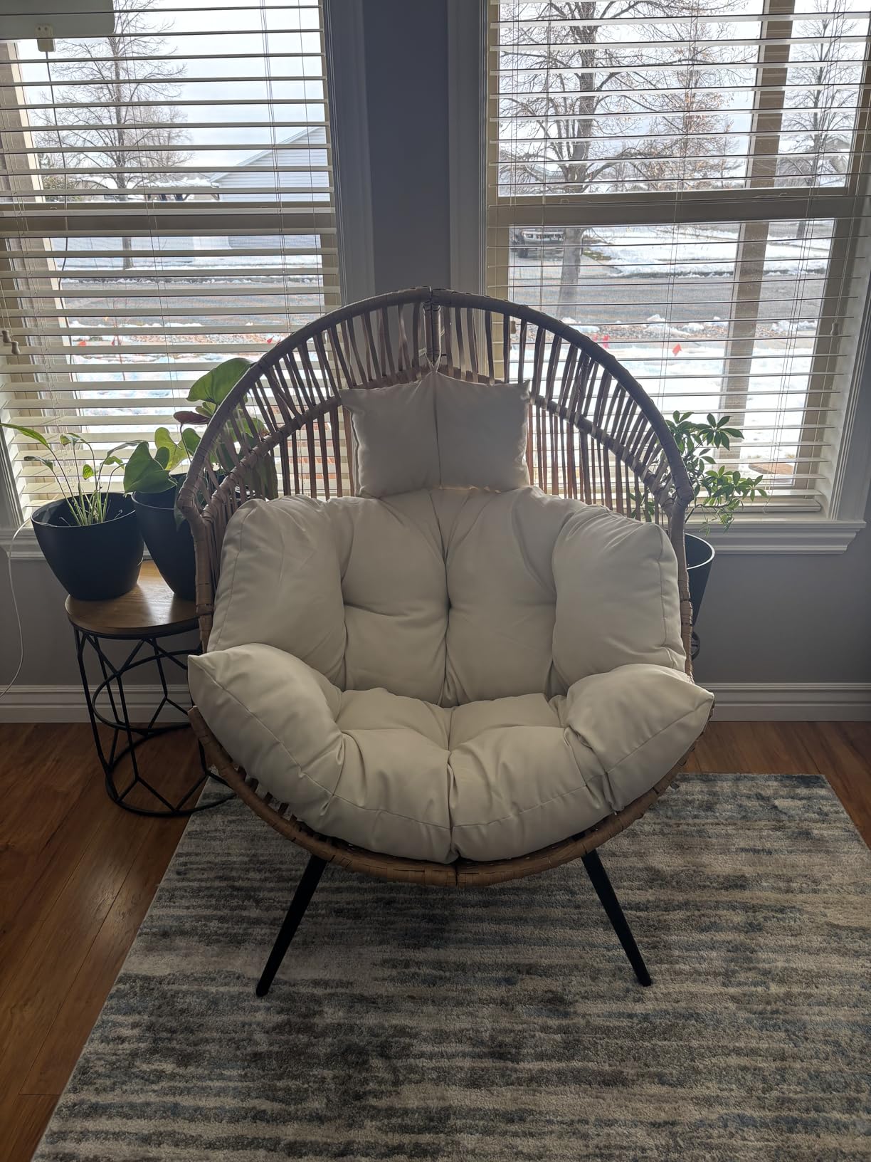 Outdoor Wicker Egg Chair PE Rattan Chair with Cushion, Oversized Patio Lounge Chair for Outdoor, Indoor, Balcony, Backyard, Garden, Beige customer photo 2