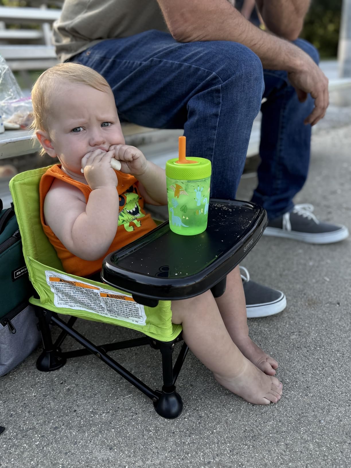 Bright Starts Pop 'N Sit Portable Booster Seat, 3-in-1 Floor Seat, Travel High Chair & Toddler Booster with Feeding Tray, Indoor/Outdoor, Grey, 6 Months-3 Years customer photo 1