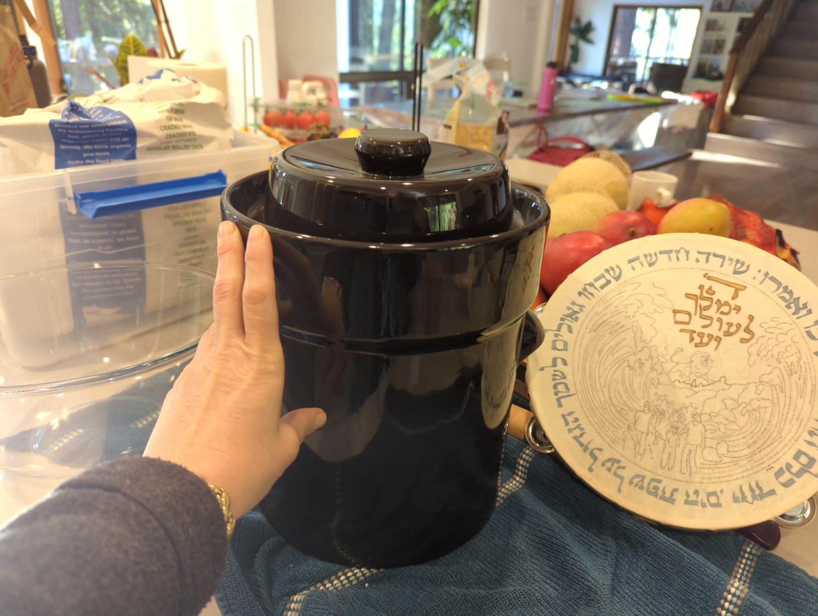Fermentation Crock 5 Liter / 1.3 Gallon, Sauerkraut Crock with Lid, Weights & Pounder - Ceramic Fermenting Crock Kit for Pickling Cabbage Kimchi Pickle Vegetables- Sauerkraut Fermentation Crock. customer photo 2