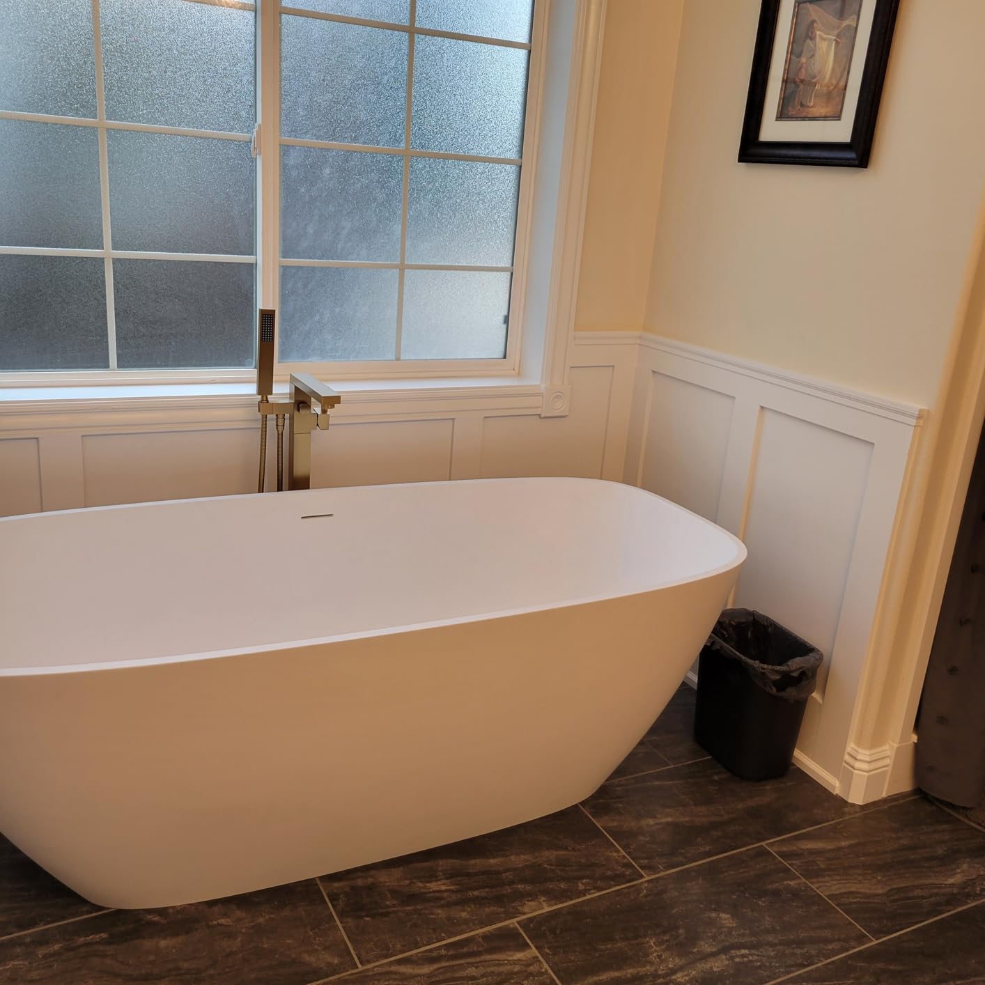 65'' Free Standing Tub, Stone Resin High-Back Bathtub, White | Solid Surface Freestanding Bathtub, Matte Soaking Tub, Stand Alone Tubs with Pop-up Drain and Overflow customer photo 1