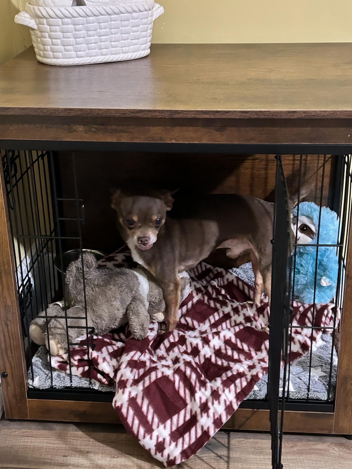 DWANTON Dog Crate Furniture with Cushion, Wooden Kennel Table with Double Doors, Indoor Dog House, Small/Medium/Large Size, 27.2
