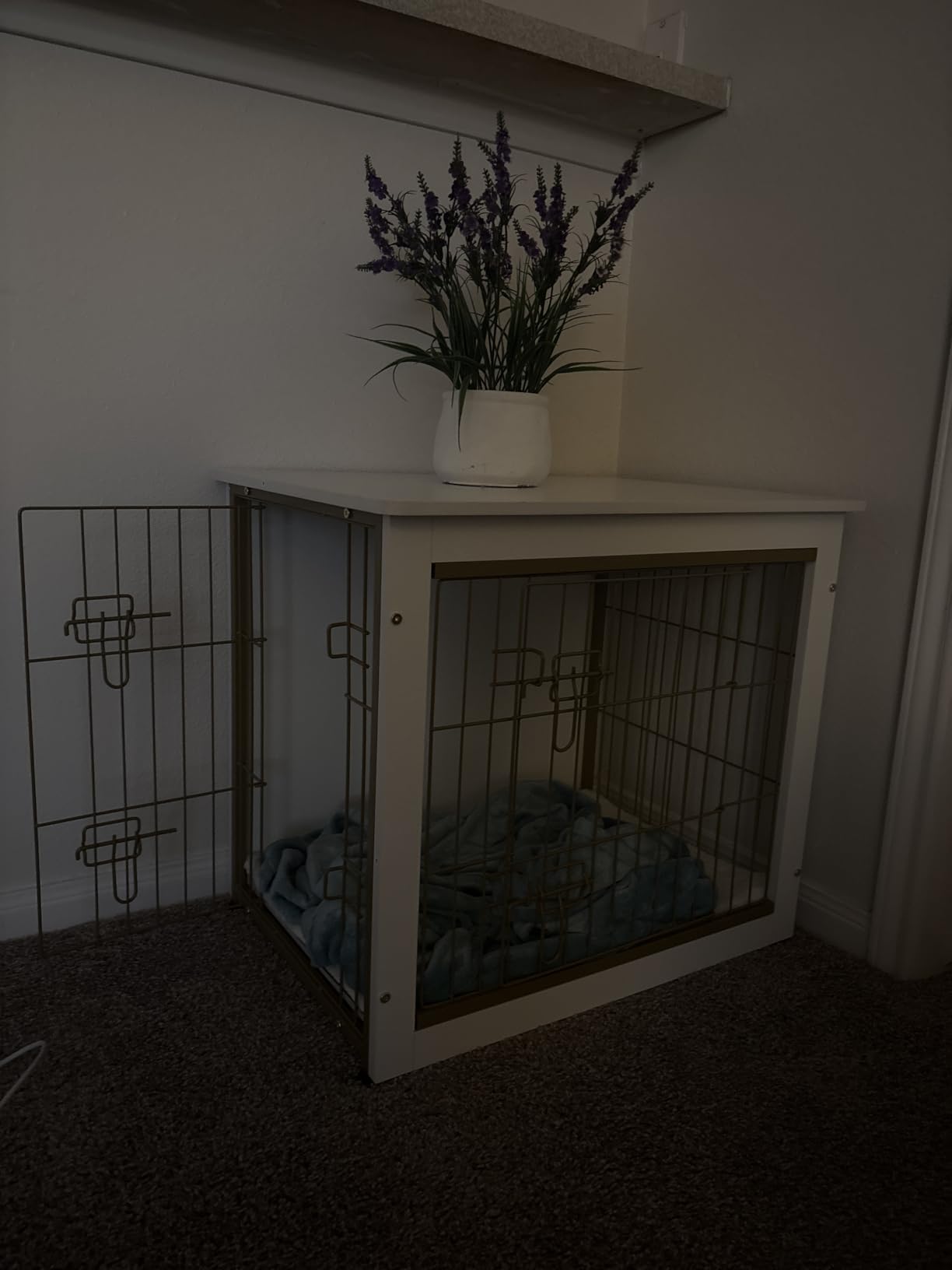 DWANTON Dog Crate Furniture with Cushion, Wooden Kennel Table with Double Doors, Indoor Dog House, Small/Medium/Large Size, 27.2