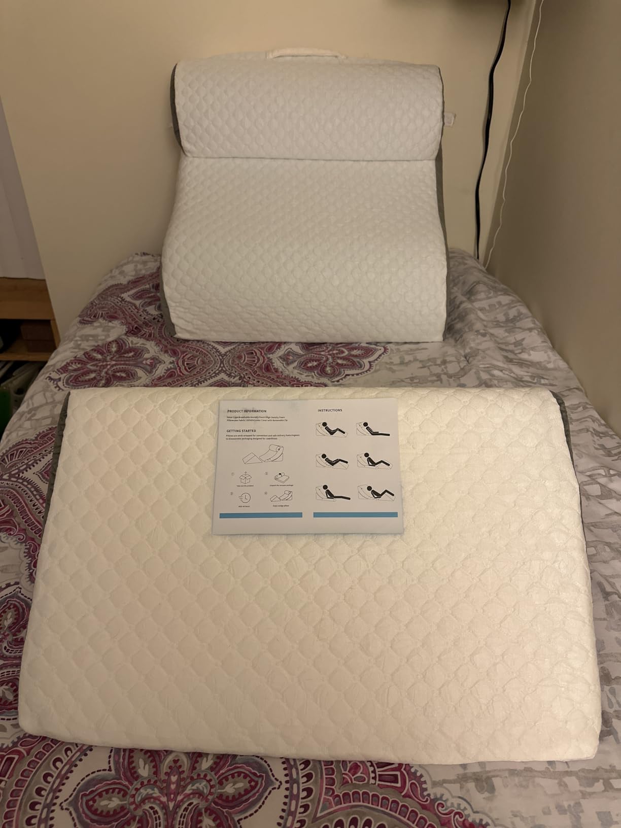 Wedge Pillow for Sleep Apnea, Bed Wedge Pillow for Headboard, Headboard Triangle Pillow Wedge for Acid Reflux, After Surgery, Snoring, Cooling Memory Foam Top, Removable Cover, 24x24x12Inch customer photo 2