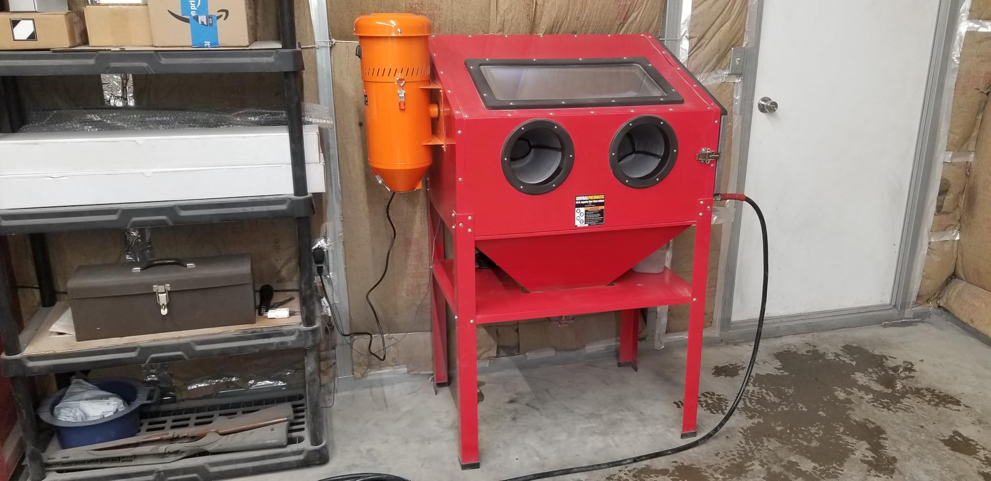 90 Gallon Sandblasting Cabinet with 1.8 Gallon Dust Collection System, 40-120PSI Sand Blasting Cabinet with Stand, Heavy Duty Sand Blaster with Blasting Gun & 4 Nozzles for Paint, Rust Removal customer photo 2