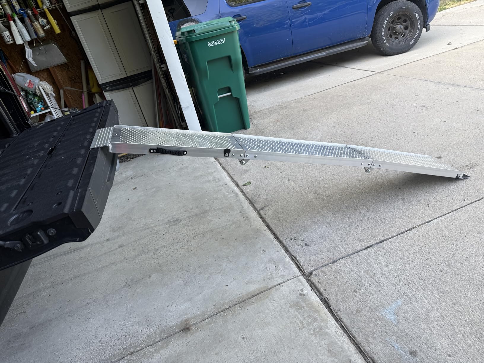 Aluminum Motorcycle Ramps & Loading Ramps for Pickup Trucks - Tri-Fold Lightweight Design for Dirt Bikes, Lawn Mowers, ATVs, 600 lb Capacity, 89