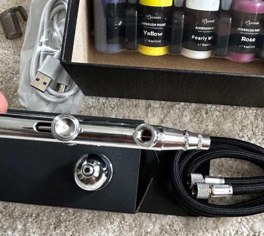 32PSI Cordless Airbrush Kit with Compressor - Portable Handheld Air Brush Gun with LED Display & 0.38mm Anti-Clog Nozzle, Rechargeable Airbrush Set for Model Painting, Nails, Barber, Cake & Makeup customer photo 2