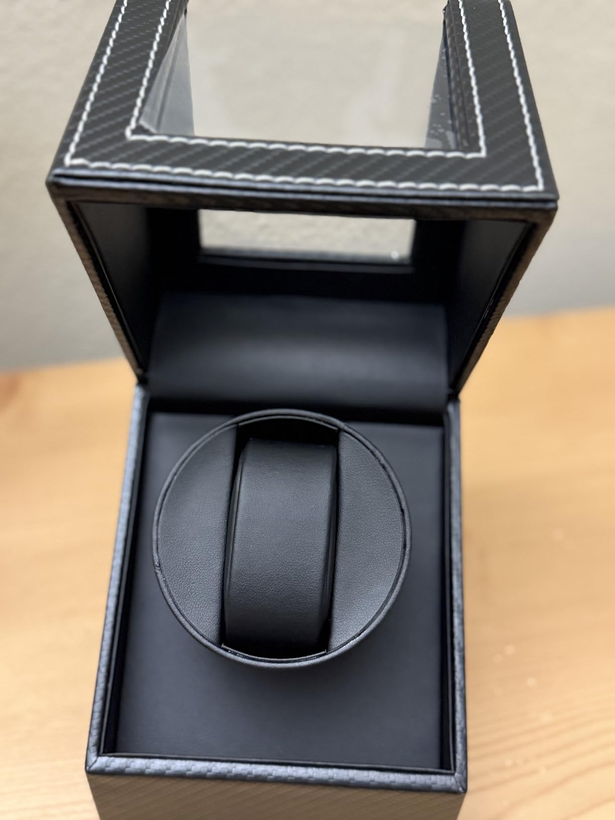 Watch Winder for Automatic Watches: Automatic Single Watch Winder Box with Japanese Quiet Motor, Rotating Watch Case in Black Carbon Fiber Leather, Gifts for Men Collectors customer photo 1