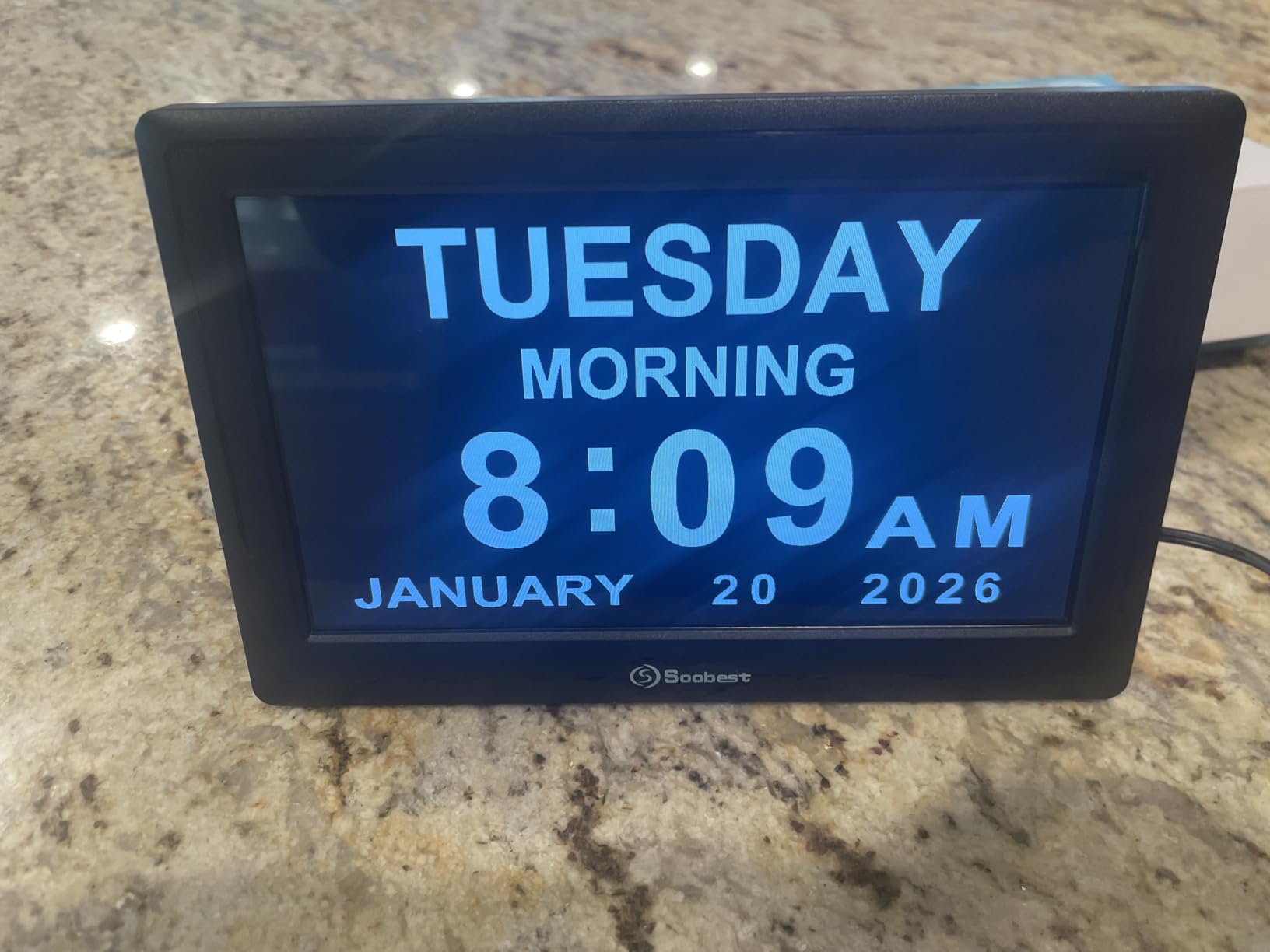 Soobest Dementia Digital Clock for Seniors Elderly, 20 Alarm Reminders 3 Ringtones for Memory Loss Alzheimers, Electric Time Date Day Large Display Calendar Clock, Auto DST, 1024 * 600P HD customer photo 2