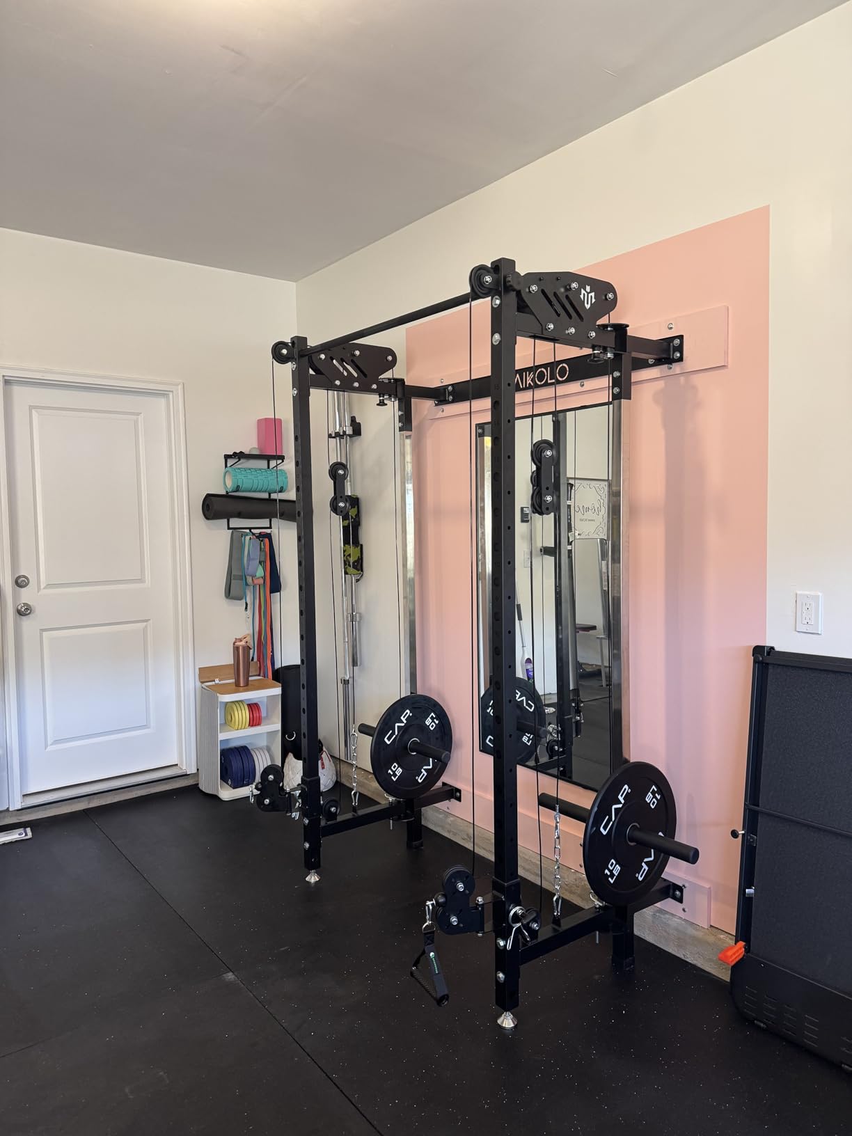 Mikolo Folding Squat Rack, Wall Mounted Power Rack with Cable Crossover Machine & LAT Pull Down, Functional Trainer with 5 Adjustable Function Modes, Home Gym Package customer photo 2