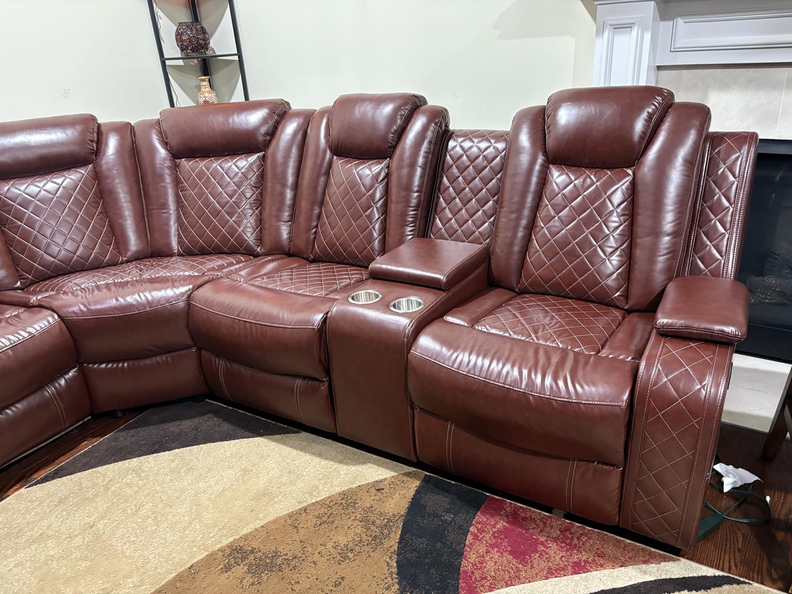 Power Recliner Sofa Sectional Couch with LED Light for Living Room,Leather Reclining Corner Sectional Sofa with 2 Recliner Seats,Cup Holder,Storage Console for House/Home Theater, Black customer photo 1
