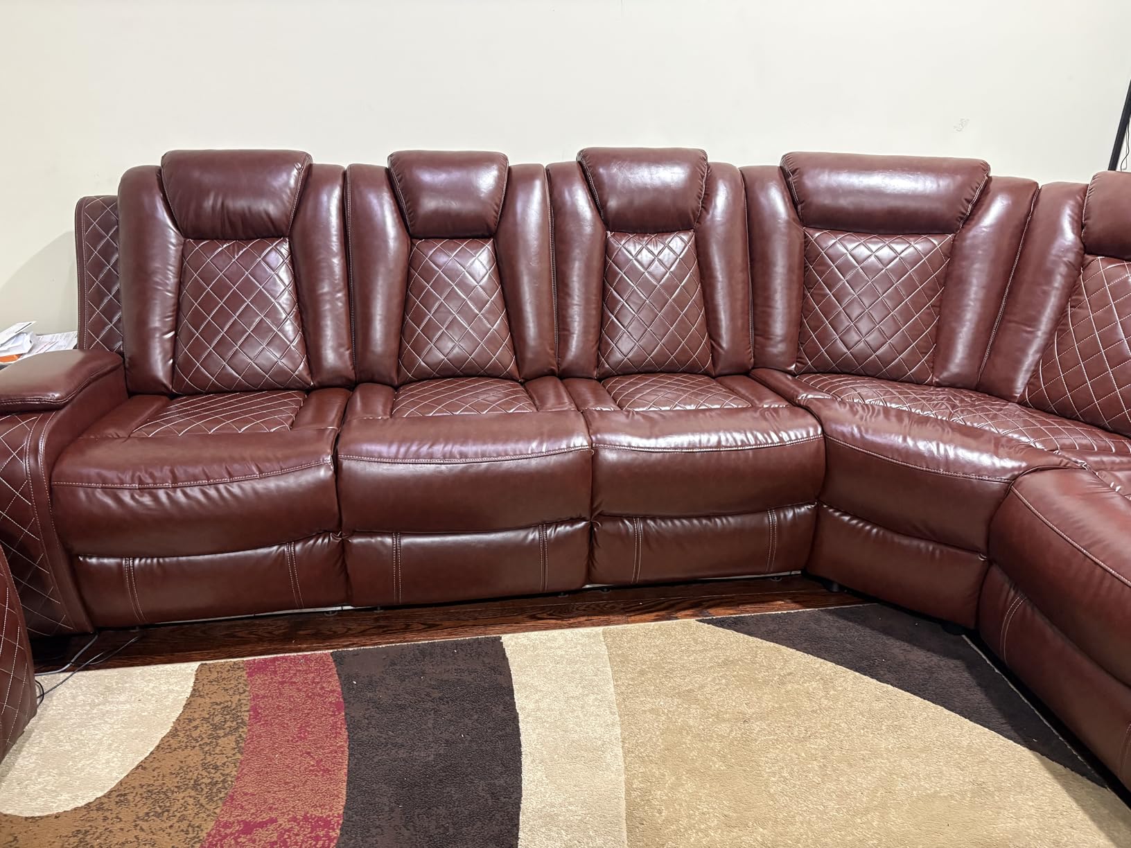 Power Recliner Sofa Sectional Couch with LED Light for Living Room,Leather Reclining Corner Sectional Sofa with 2 Recliner Seats,Cup Holder,Storage Console for House/Home Theater, Black customer photo 2