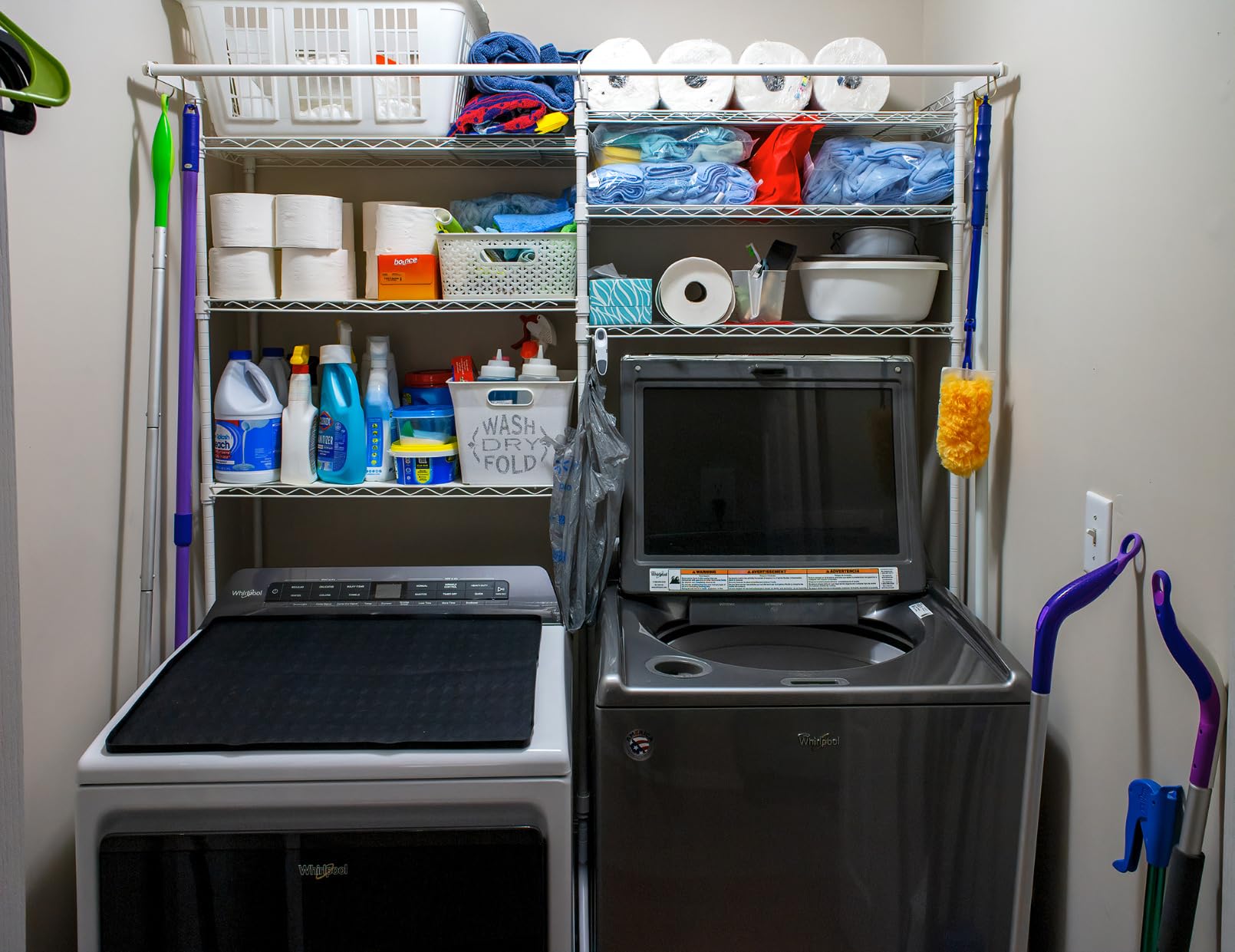 Ulif U13 Over Washer and Dryer Storage Shelves, 6 Tiers Laundry Room Standing Shelf with 2 Hanger Rods, Space Saver Clothes Drying Rack, 63.4
