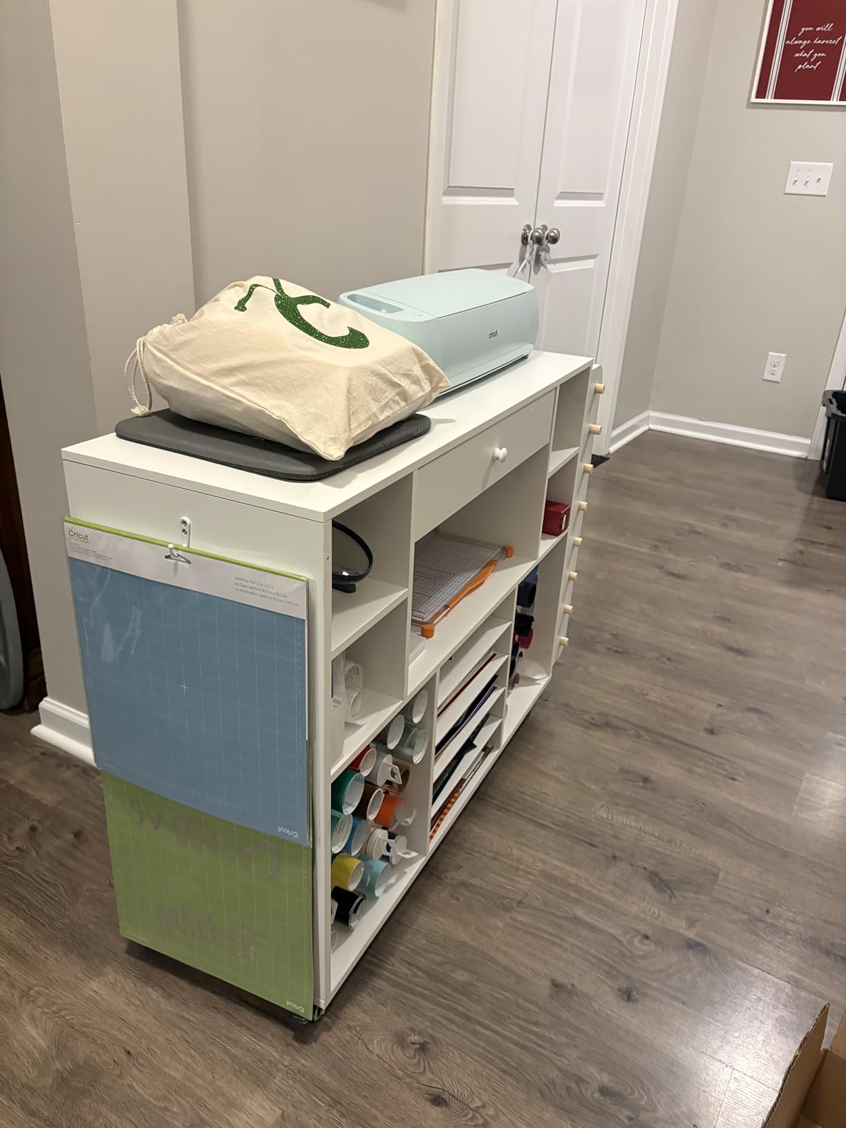 Craft organization and storage Cart Compatible with Cricut Machine, Rolling Craft Organizer With large drawer & 48 Vinyl Roll Holder, Crafting Cabinet Table Workstation for Craft Room Home customer photo 1