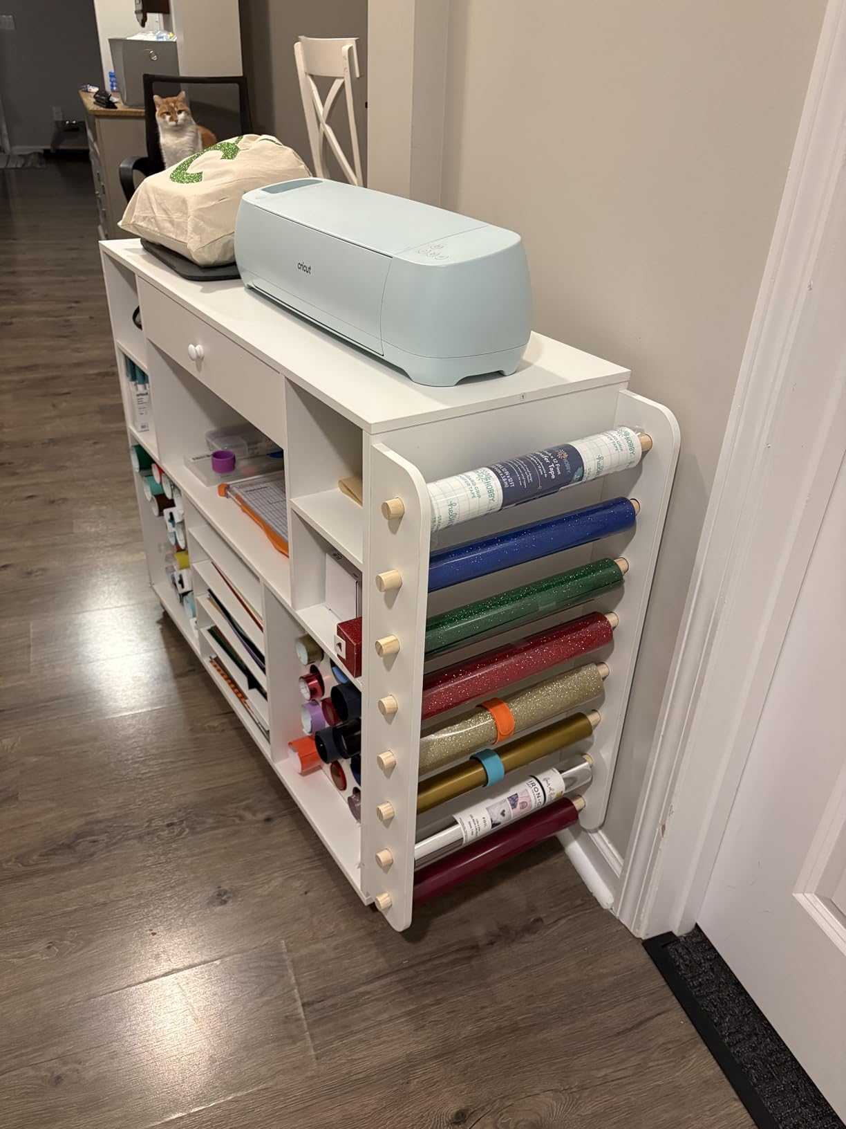 Craft organization and storage Cart Compatible with Cricut Machine, Rolling Craft Organizer With large drawer & 48 Vinyl Roll Holder, Crafting Cabinet Table Workstation for Craft Room Home customer photo 2